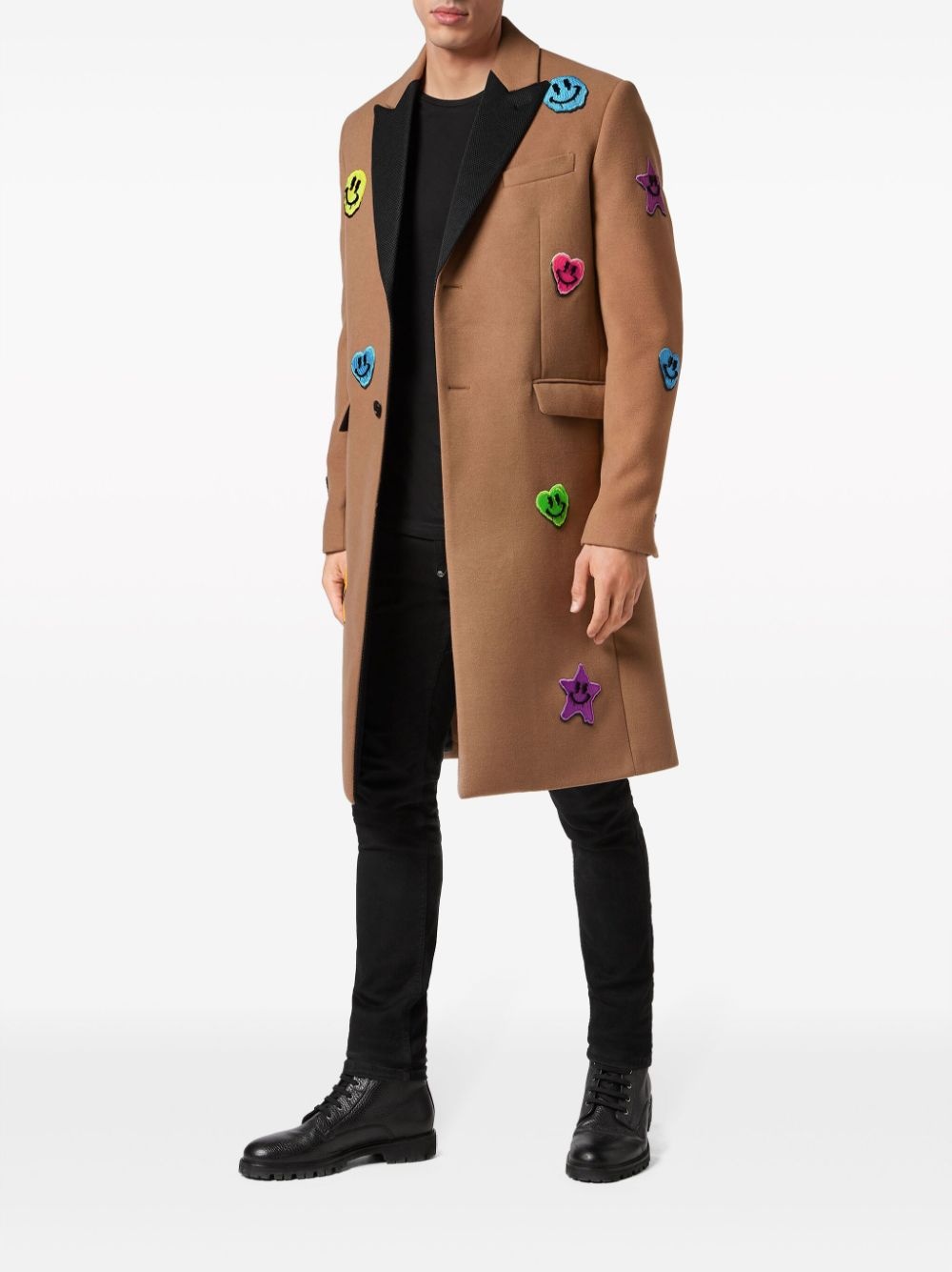 multi-patch single-breasted coat - 2