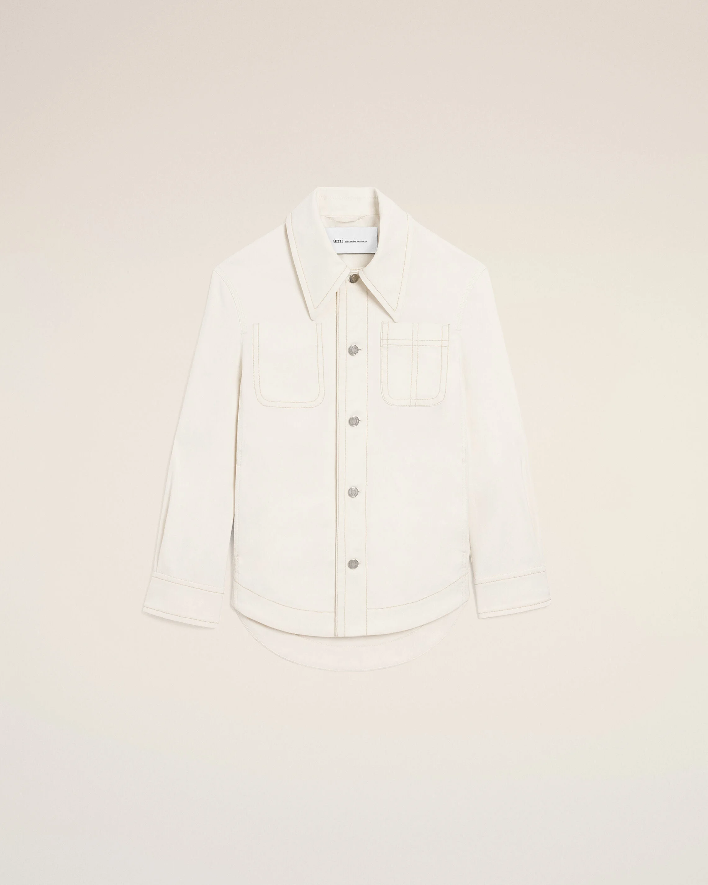 WHITE COTTON WORKER BUTTONED JACKET - 1