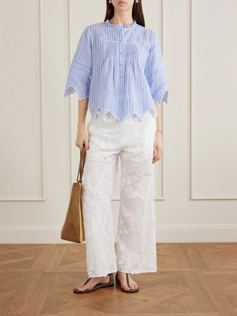 LORETTA CAPONI Matilde Scalloped Striped Linen Shirt outlook
