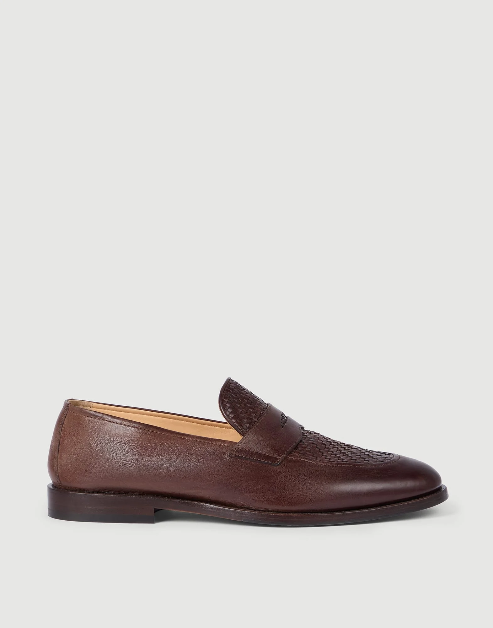 Braided calfskin and polished calfskin penny loafers - 1