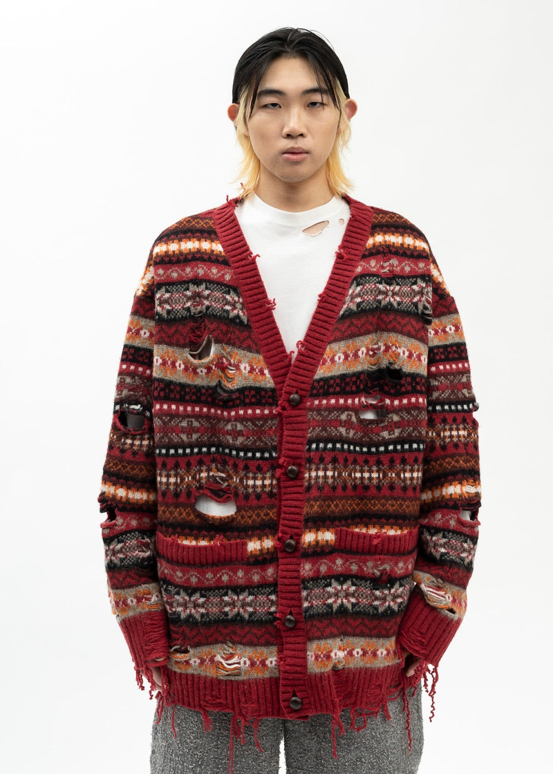 RED OVERSIZED FAIR-ISLE CARDIGAN 1