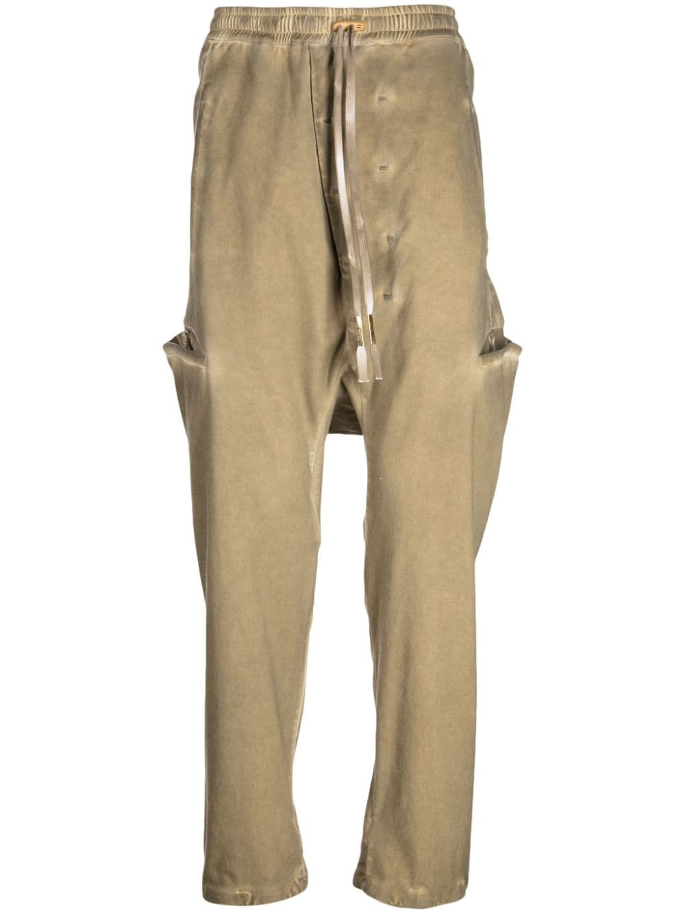 drawstring-waist cotton-blend drop-crotch trousers - 1