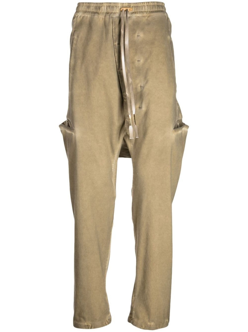drawstring-waist cotton-blend drop-crotch trousers 1