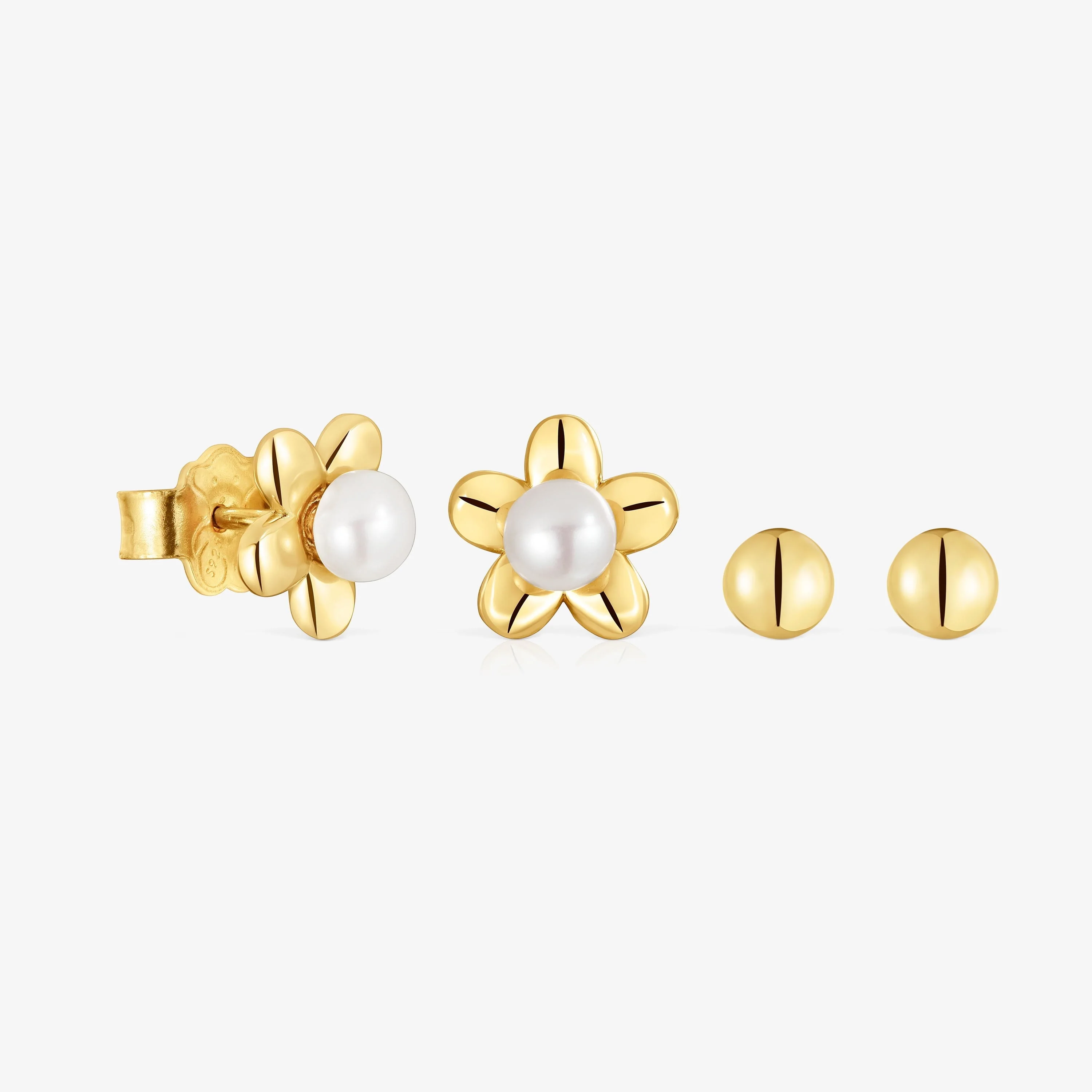 18kt gold plating over silver set of Earrings with flower motif and cultured pearls Virtual Garden - 1