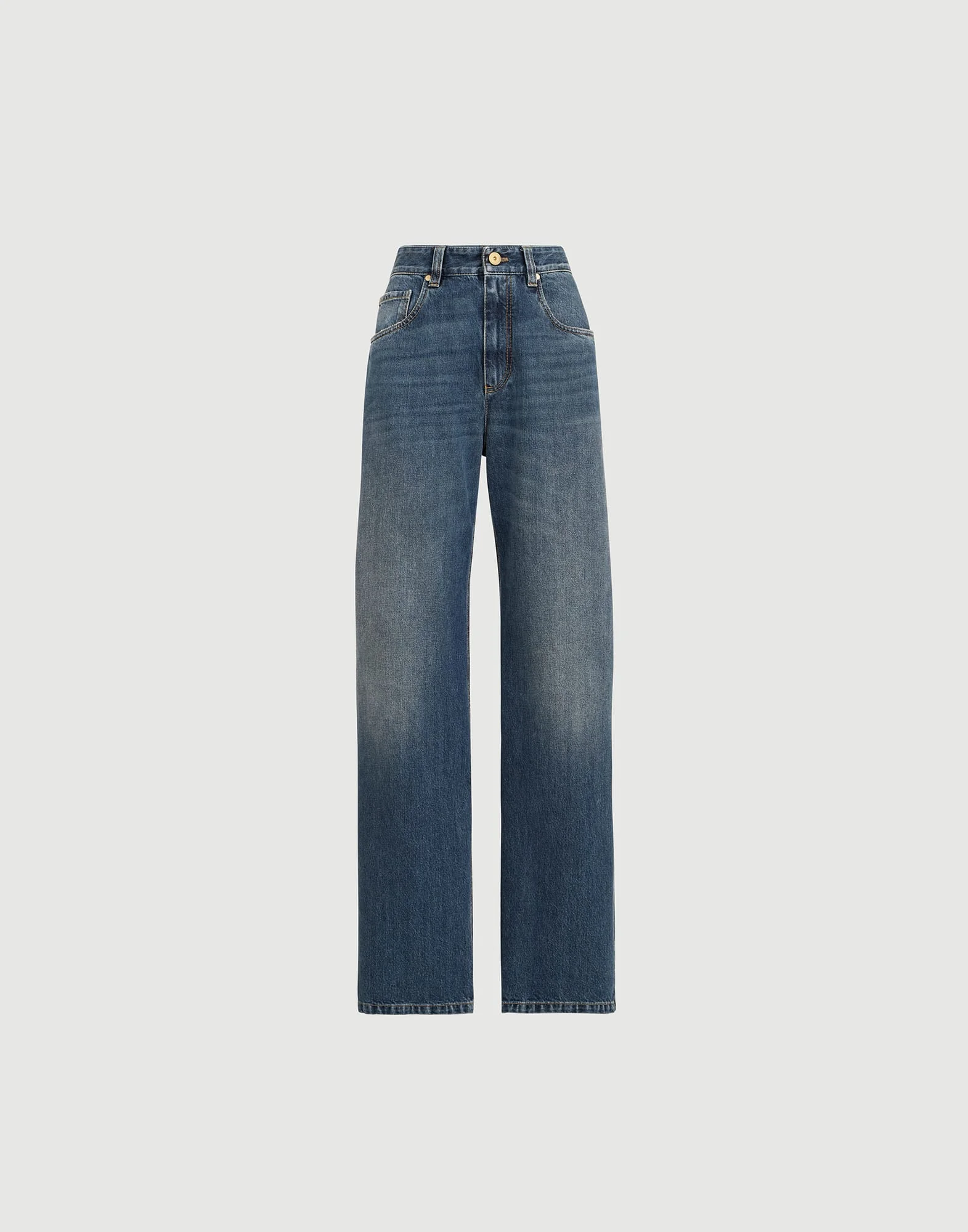 Authentic denim contemporary loose trousers with monili - 1