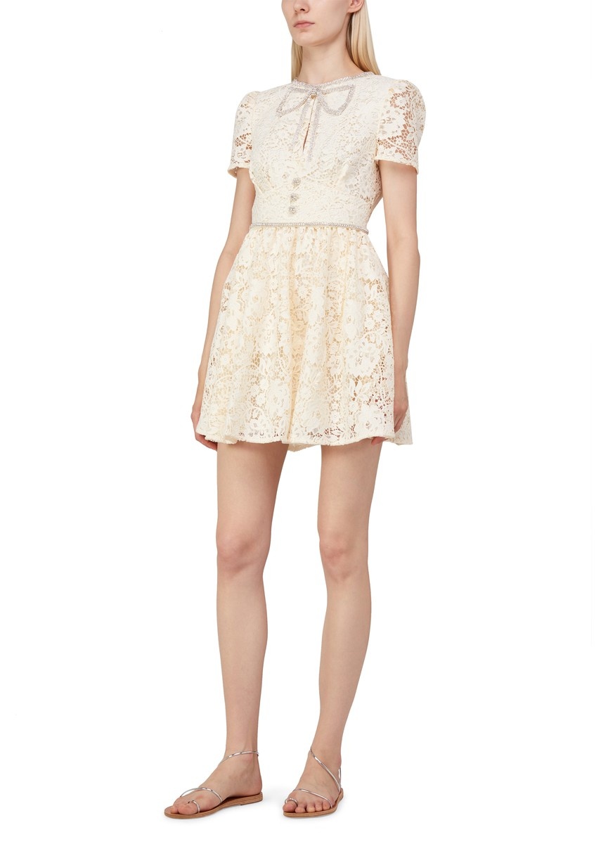 chinese dress ladies Self-Portrait - Cream Polka Dot Satin Midi Dress