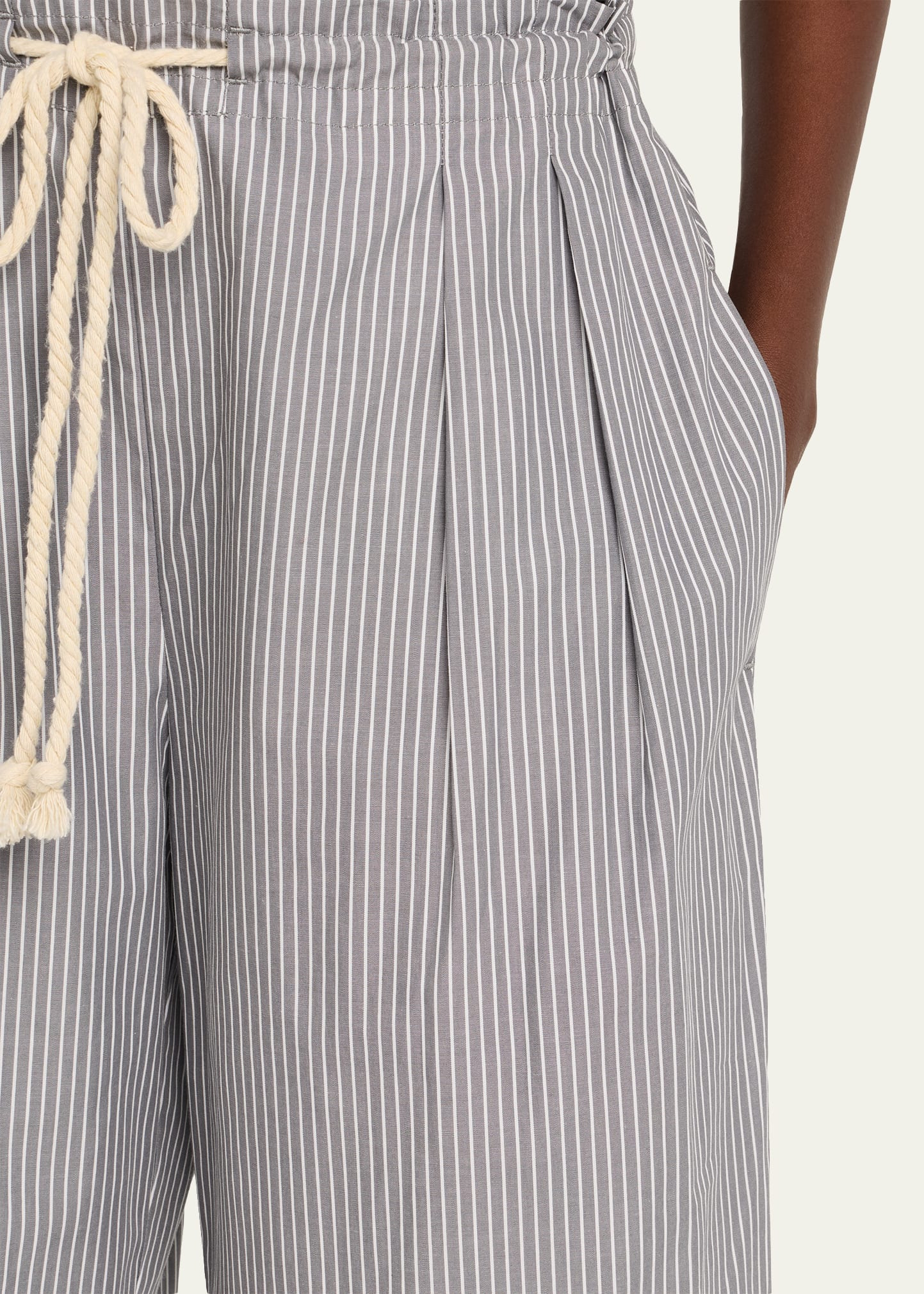 Railroad Stripe Pleated Drawstring Pants - 5