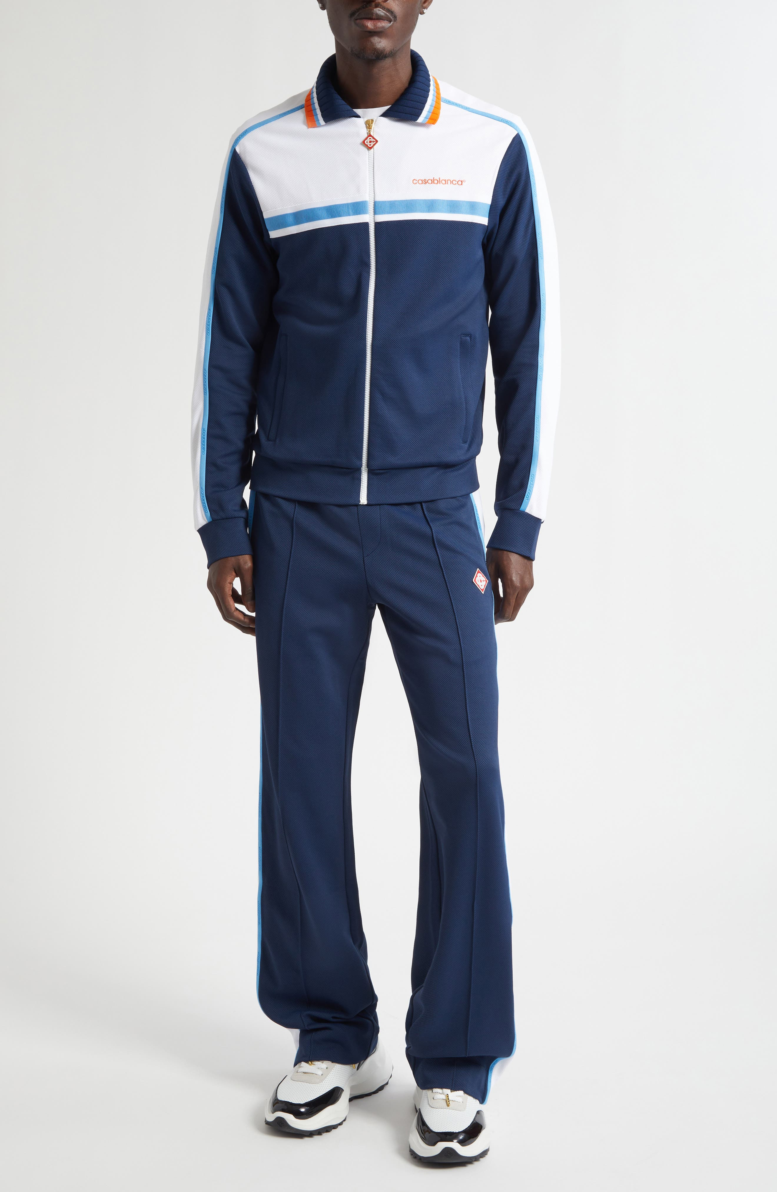 Casablanca Textured Colorblock Track Jacket in Navy /White at Nordstrom - 2