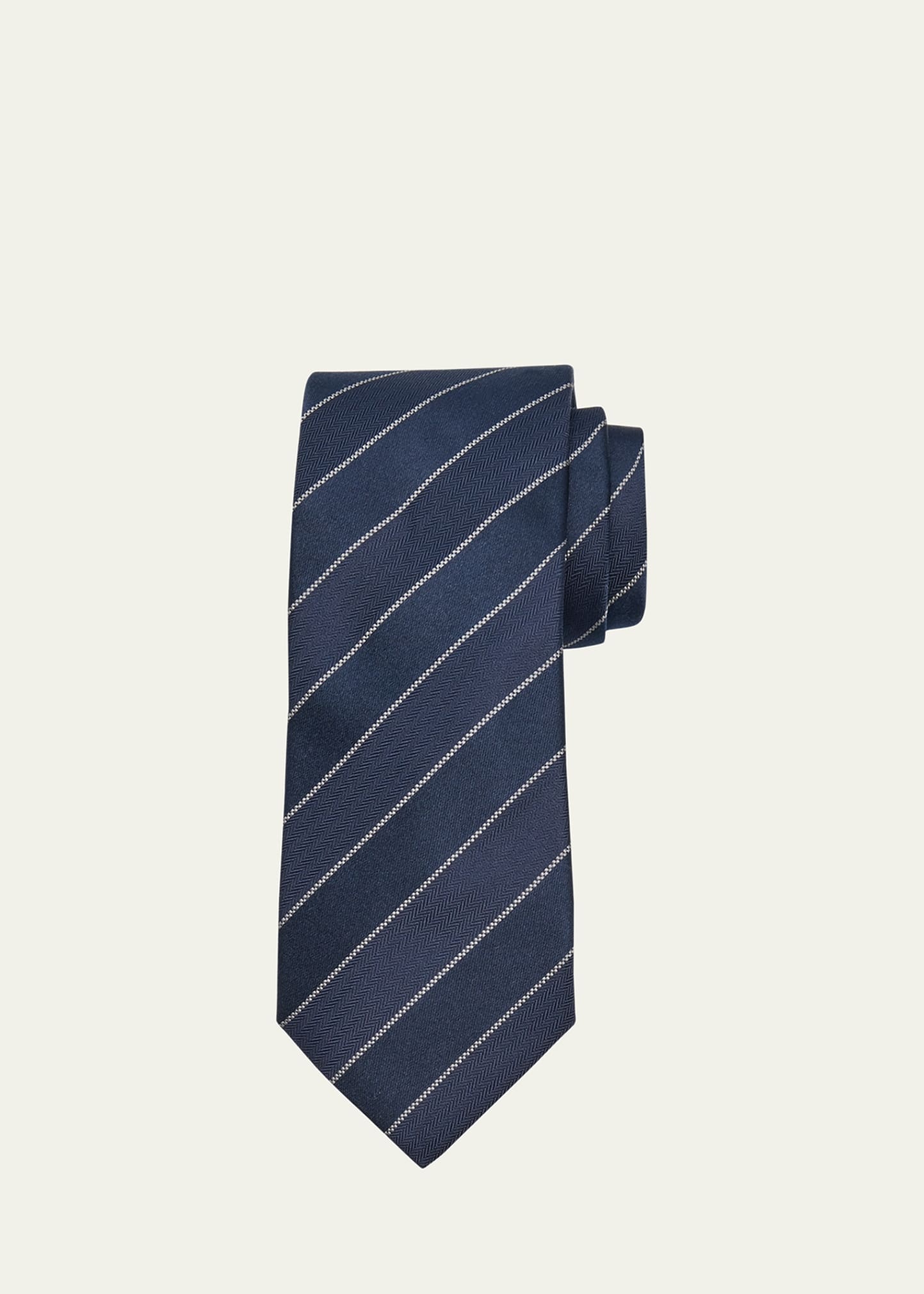 Men's Double Stripe Silk-Cotton Tie - 1