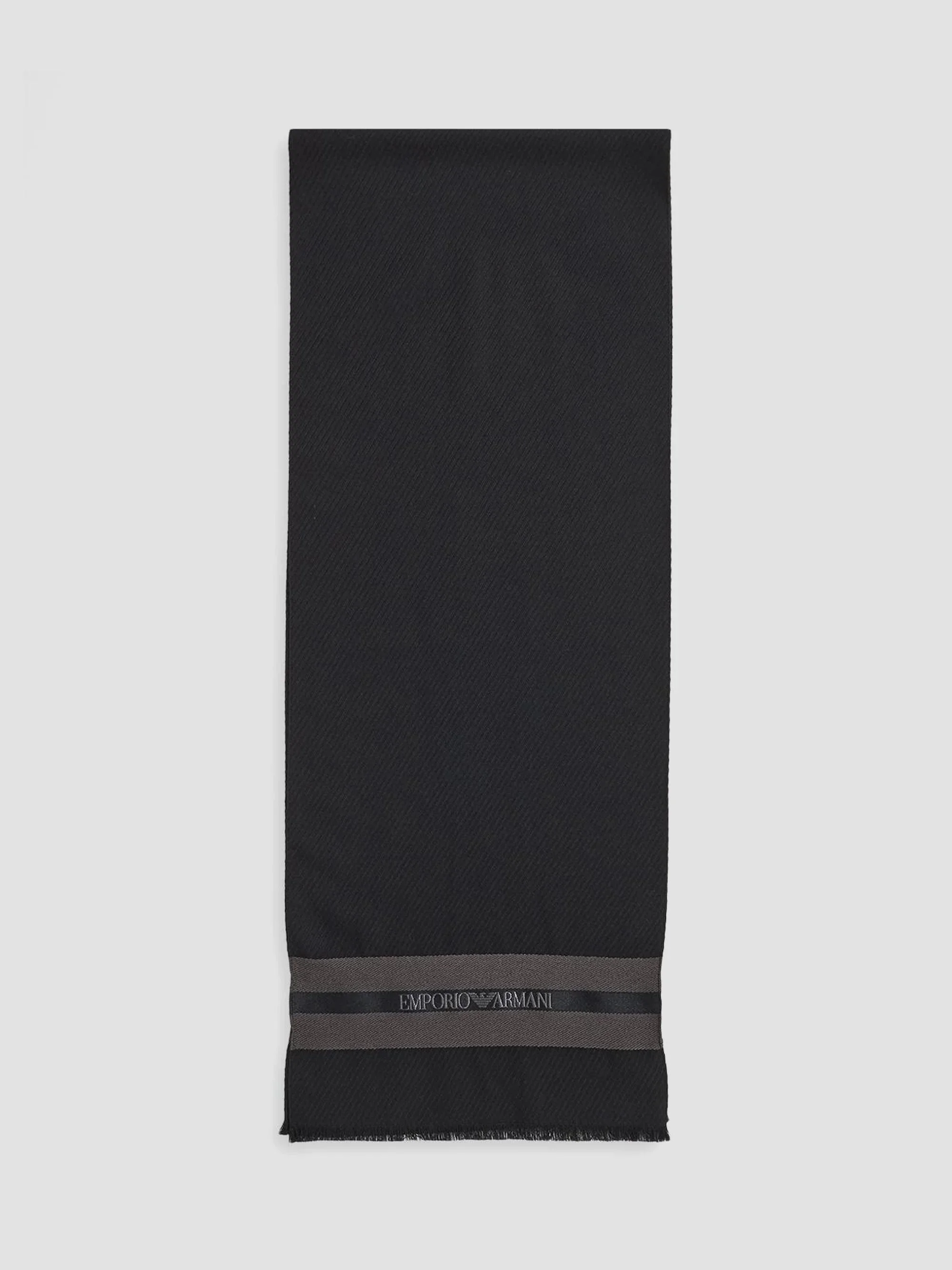 Men's Logo Wool-Silk Scarf - Solid Black - 1
