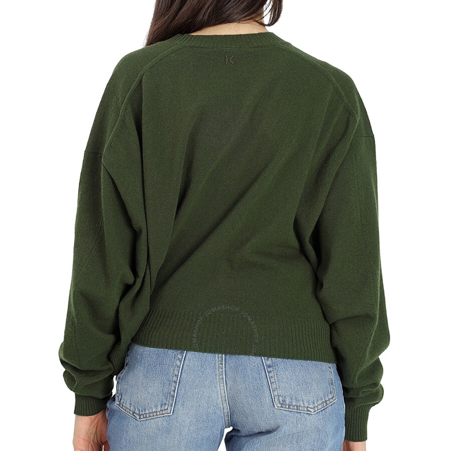 Kenzo Ladies Dark Khaki Asymmetric Hem Knit Jumper - 3