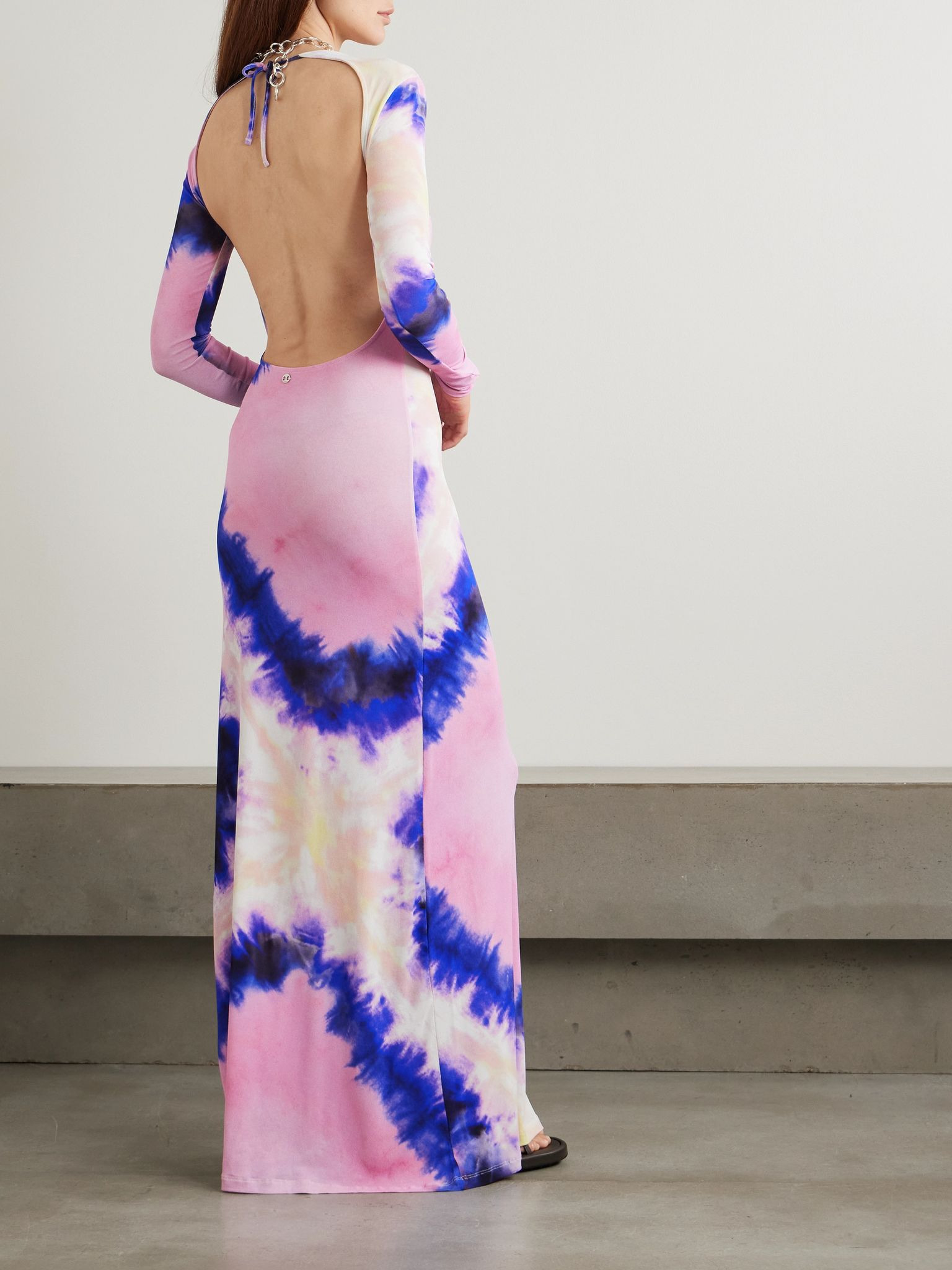 Open-back tie-dyed stretch-crepe maxi dress Pink - 3