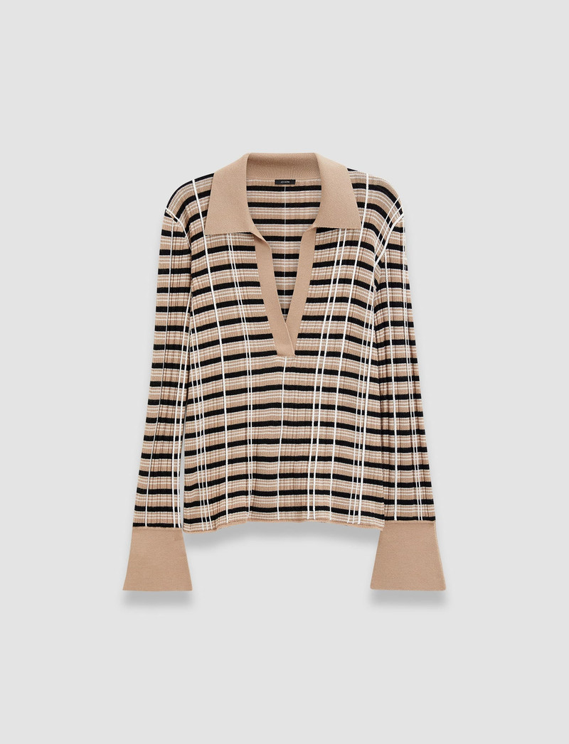 Check Wool & Silk Polo Top 1