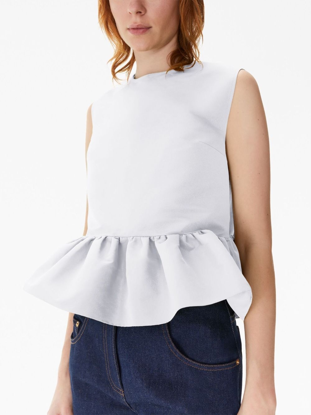 bow-detail peplum sleeveless cotton top - 2