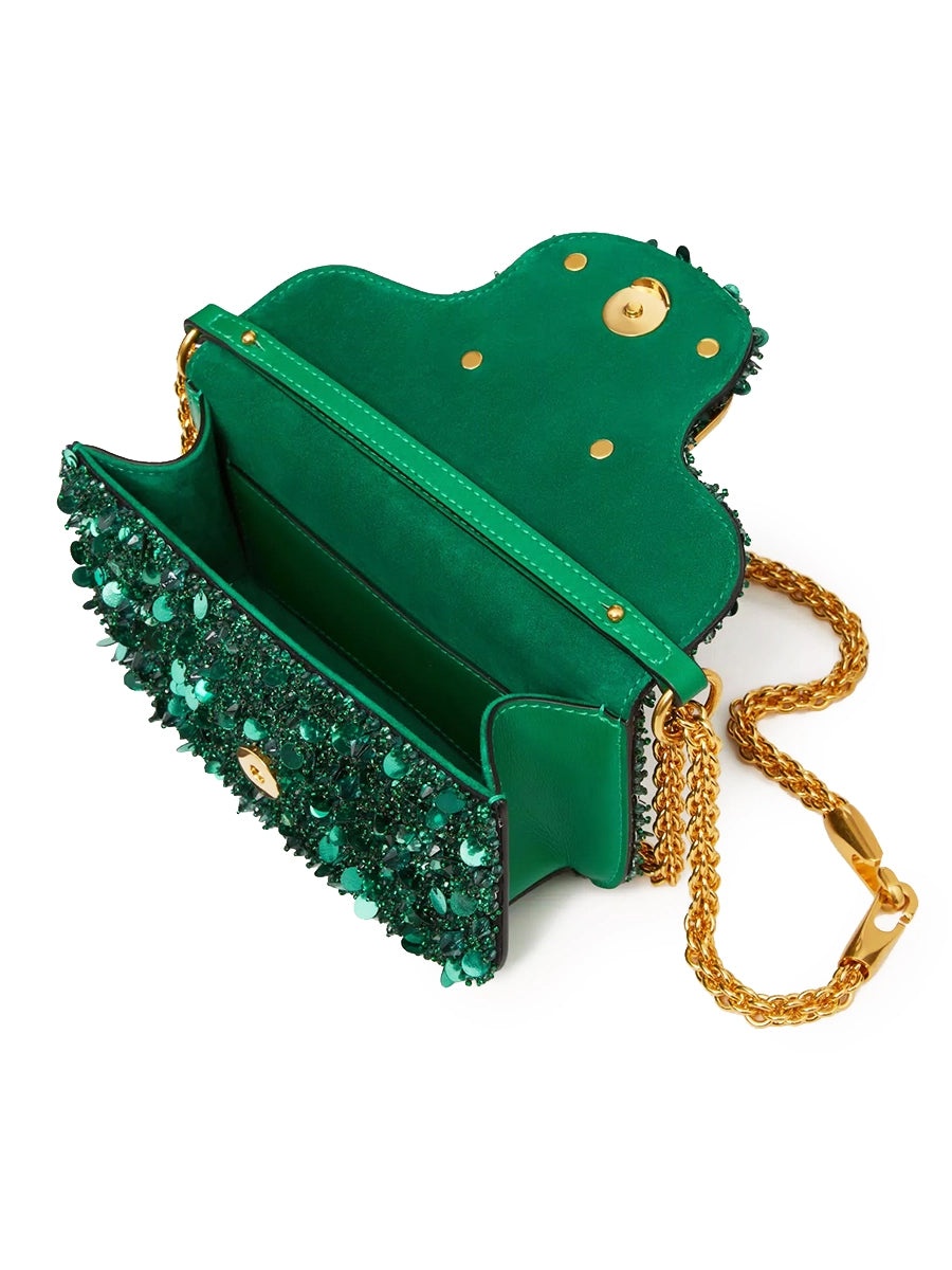 Small Loco Shoulder Bag with 3D Embroidery in Antique Green - 4