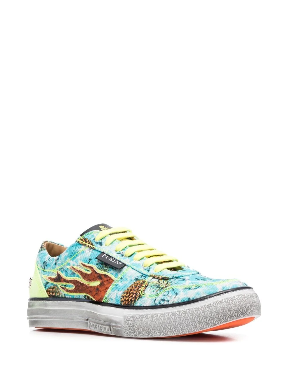 Flame-print canvas low-top sneakers - 2