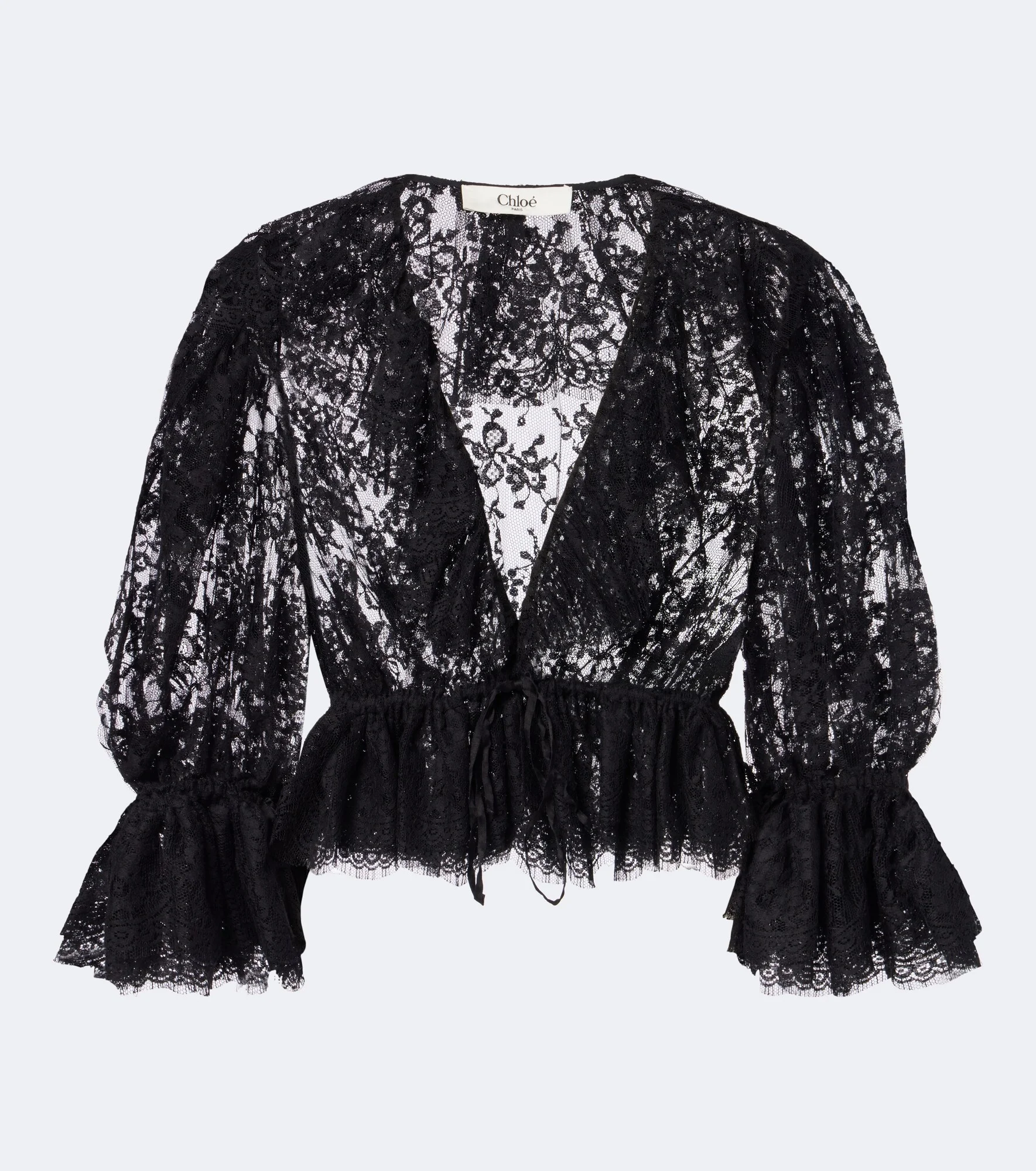 Semi-sheer cotton-blend lace blouse - 1