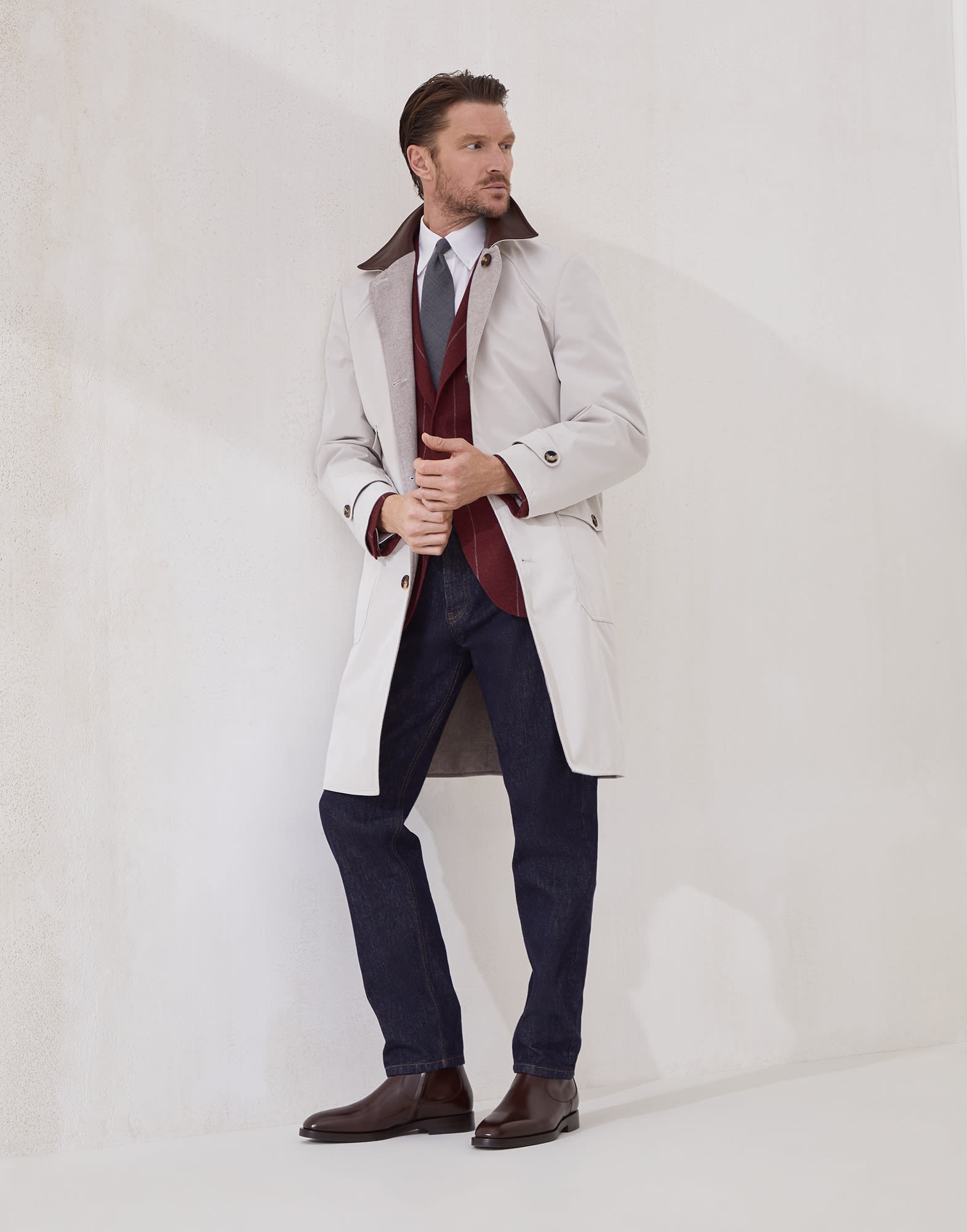 Silk, wool and cashmere flecked chalk stripe flannel deconstructed Cavallo blazer - 5