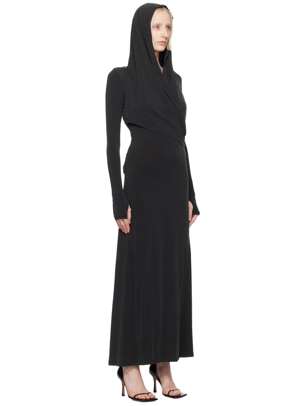 Black Hooded Maxi Dress - 2