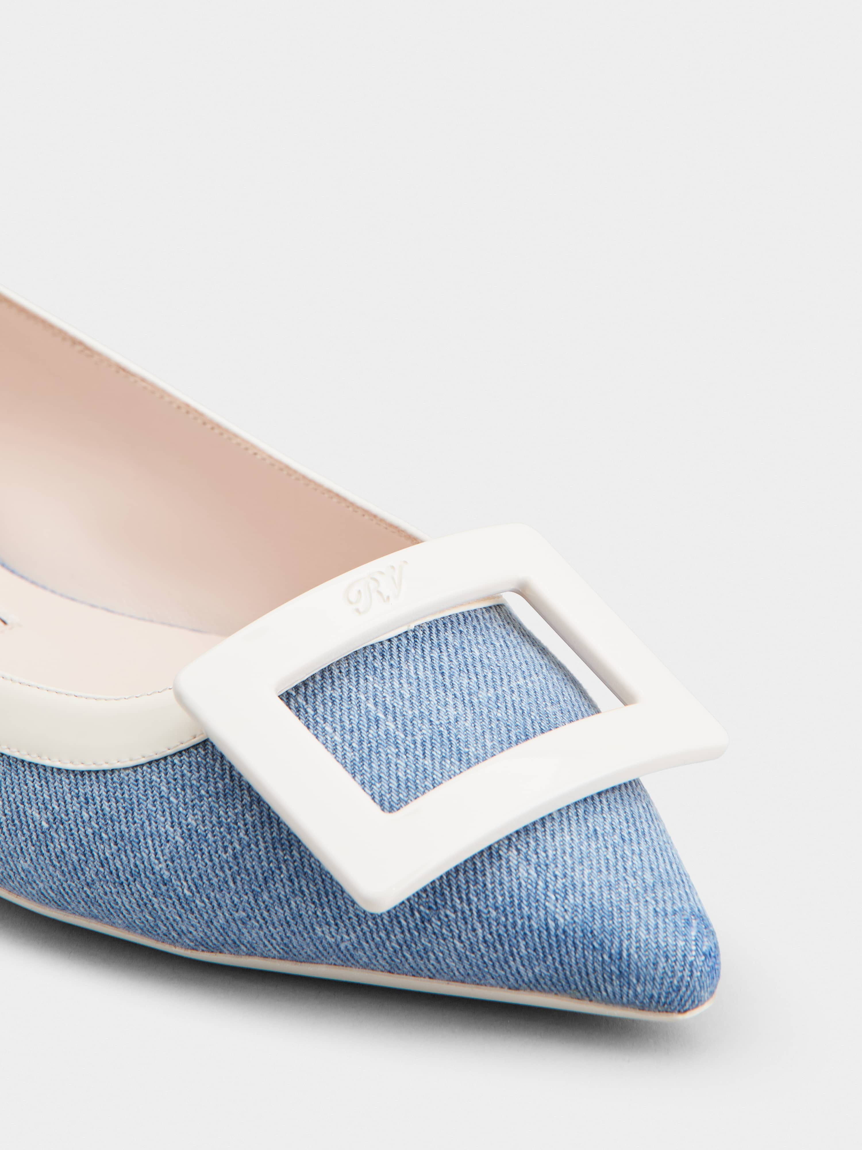 Gommettine Bicolor Lacquered Buckle Ballerinas in Denim - 3