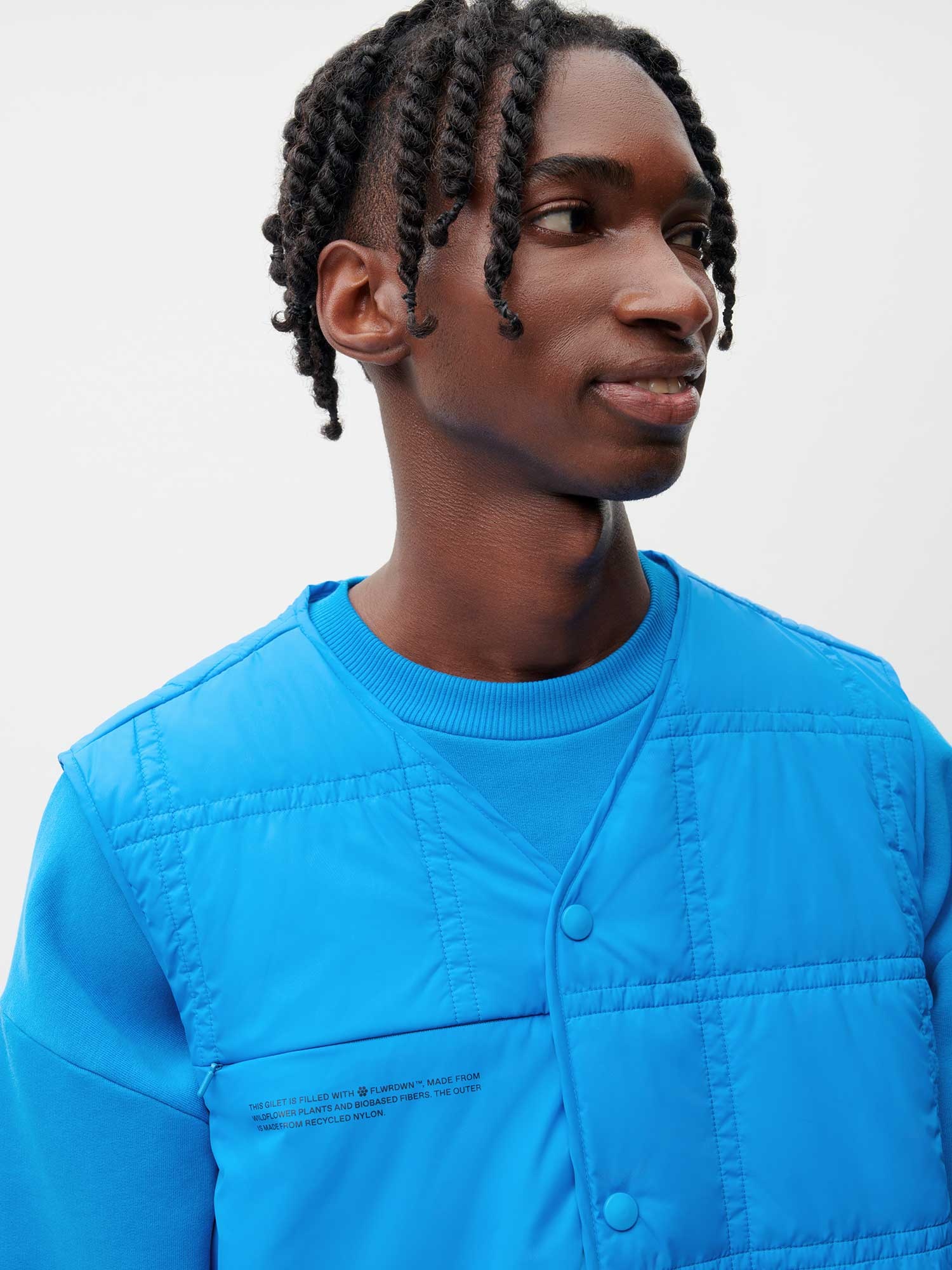 Mens Flower-Warmth Quilted Gilet - Cerulean Blue - 3