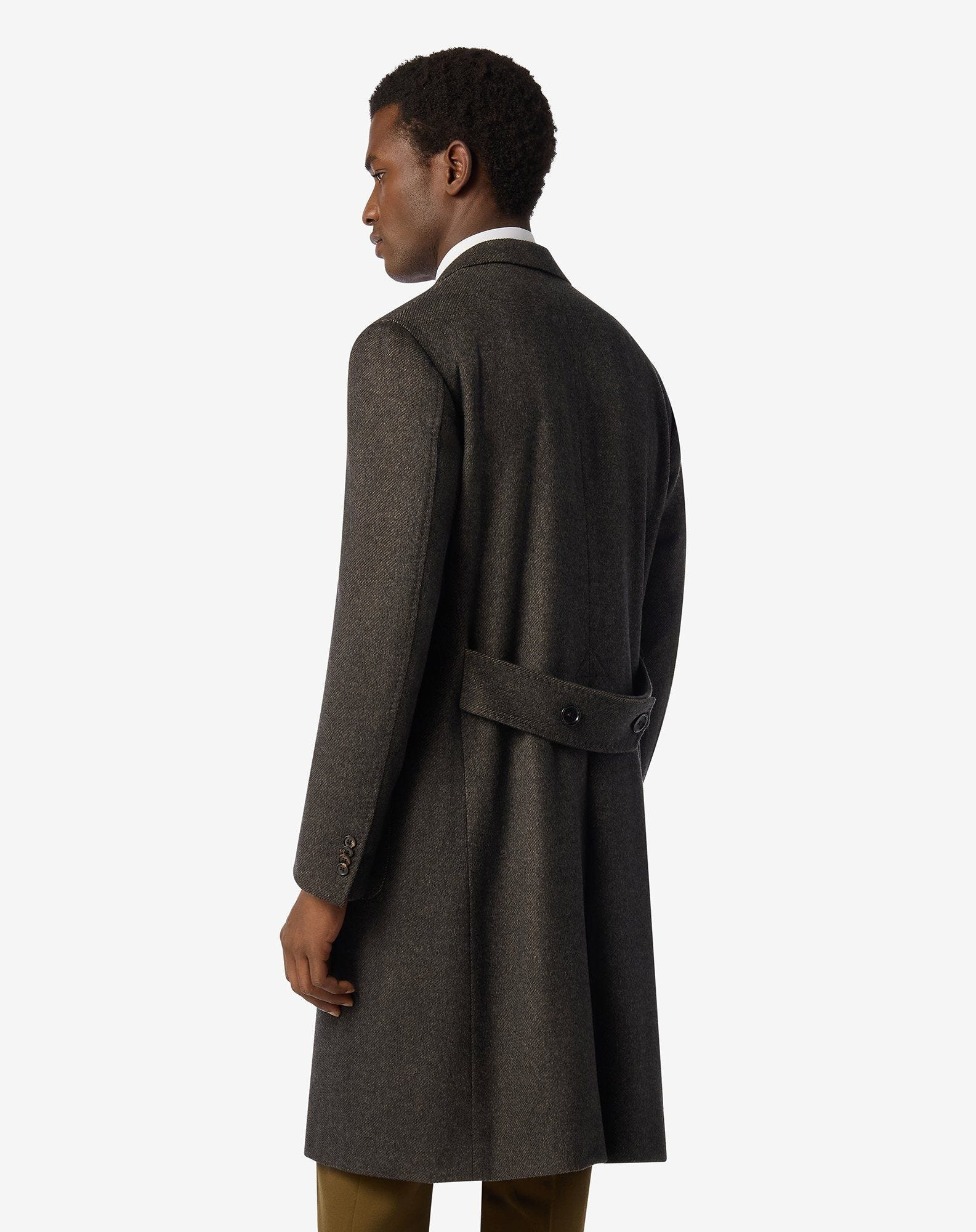 Brown Double-Breasted Coat in Wool Beaver and Cashmere - 3
