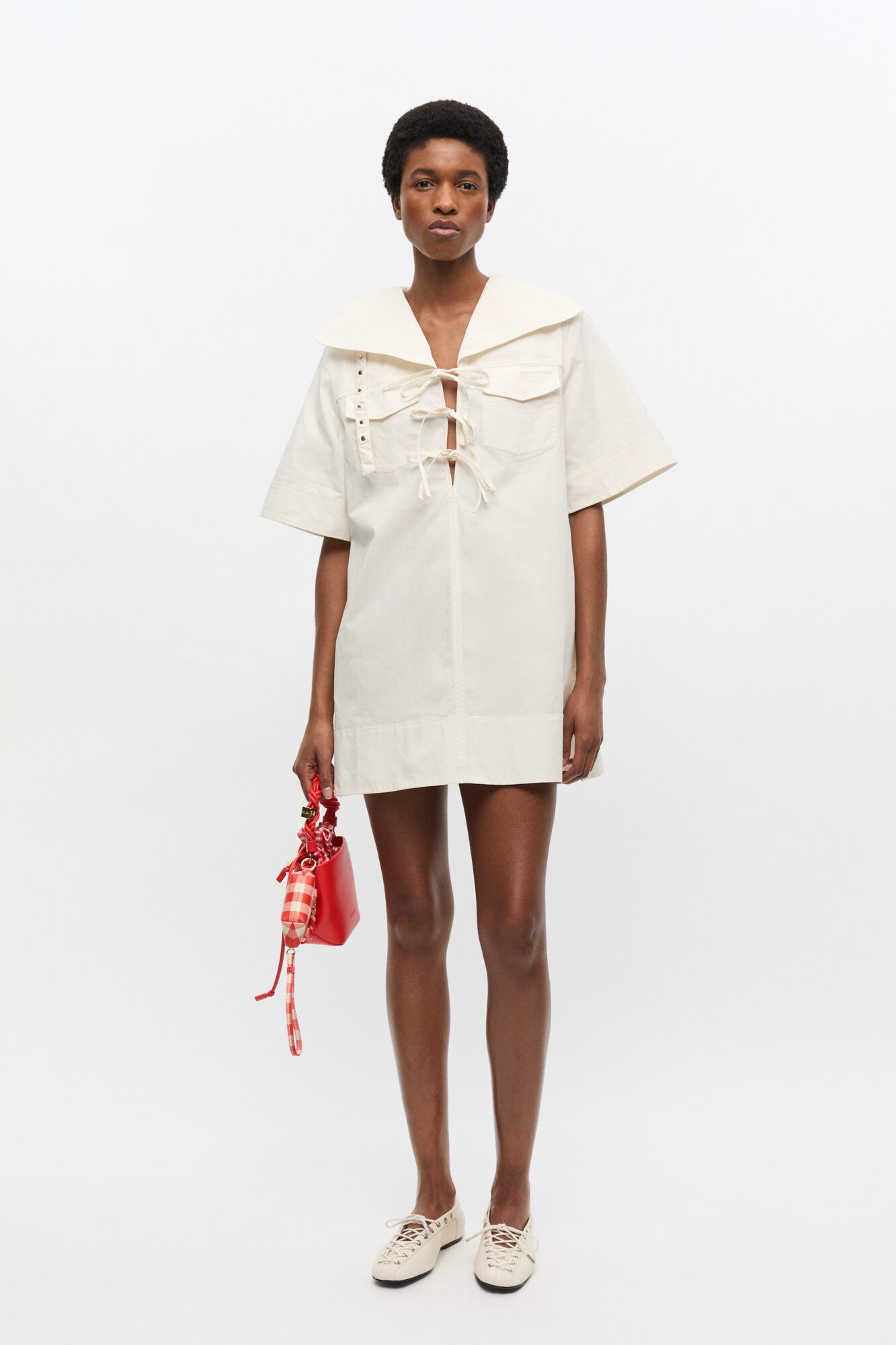 OFF-WHITE STRETCH COTTON MINI DRESS - 2