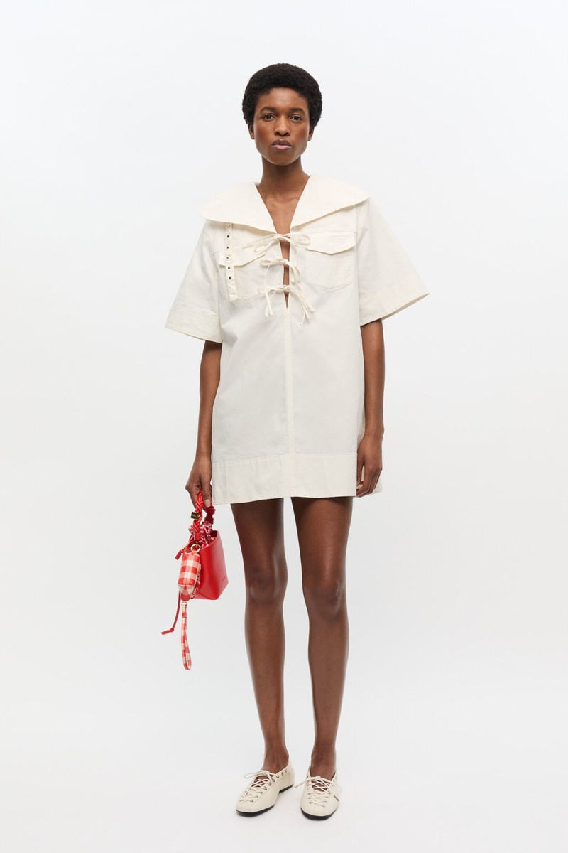 GANNI OFF-WHITE STRETCH COTTON MINI DRESS outlook