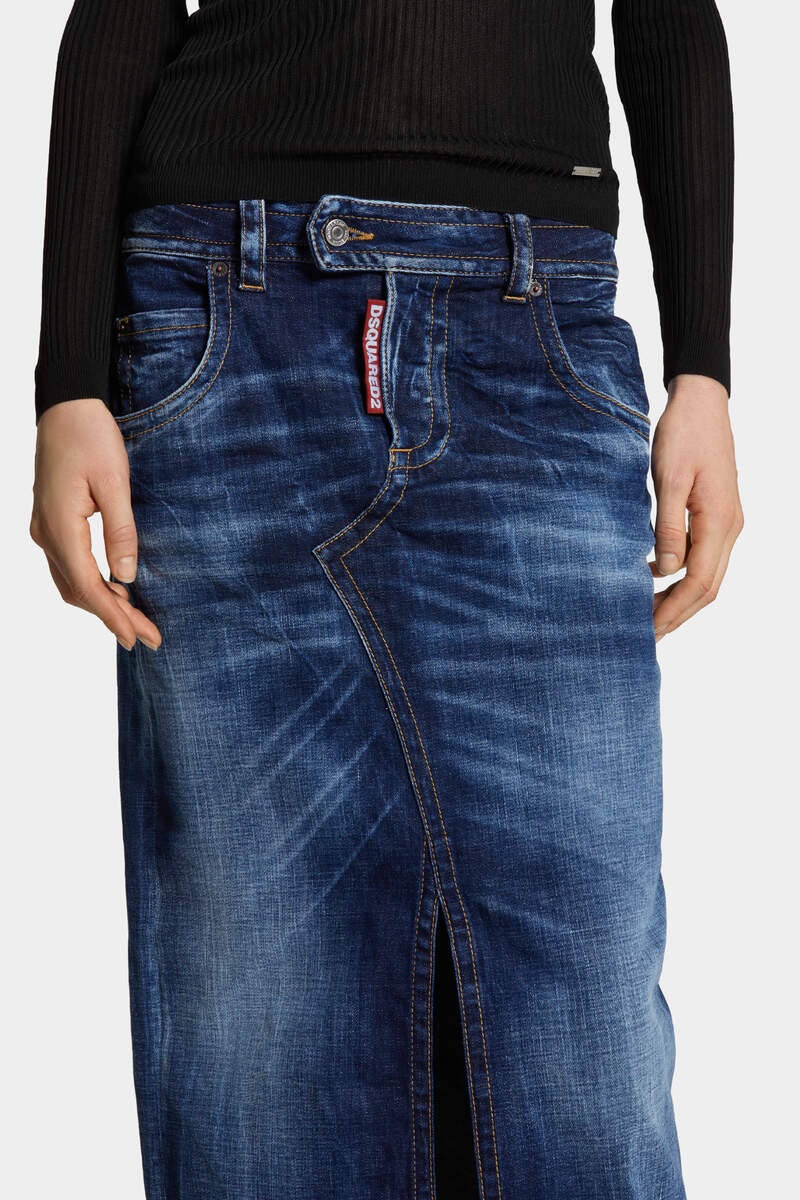 MEDIUM WASH FRONT SPLIT JEAN SKIRT - 6