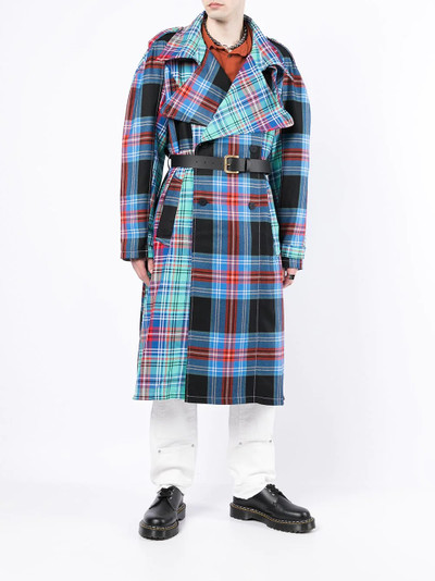 CHARLES JEFFREY LOVERBOY tartan-print belted trench coat outlook