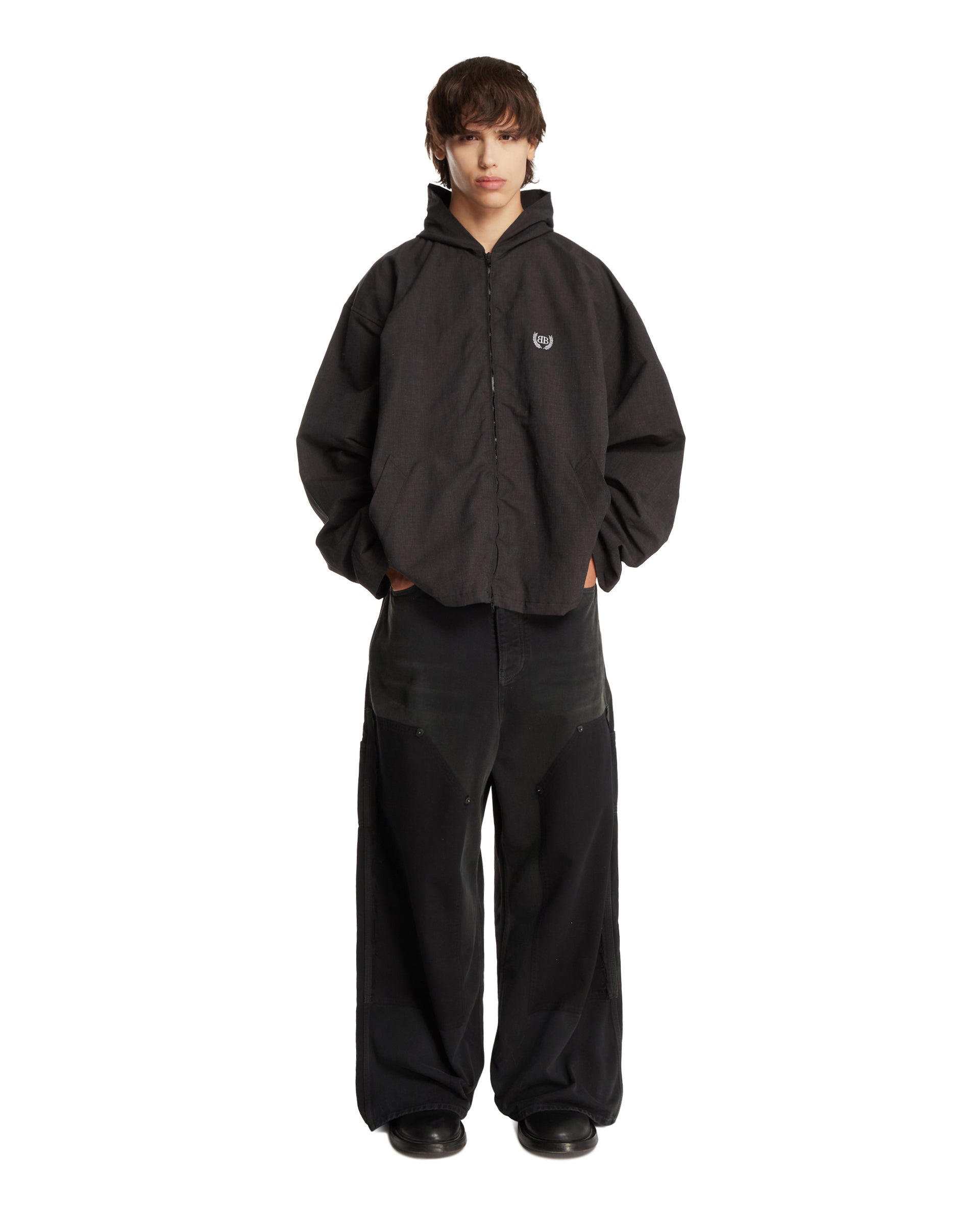 Black Baggy Ripped Off Pants - 2