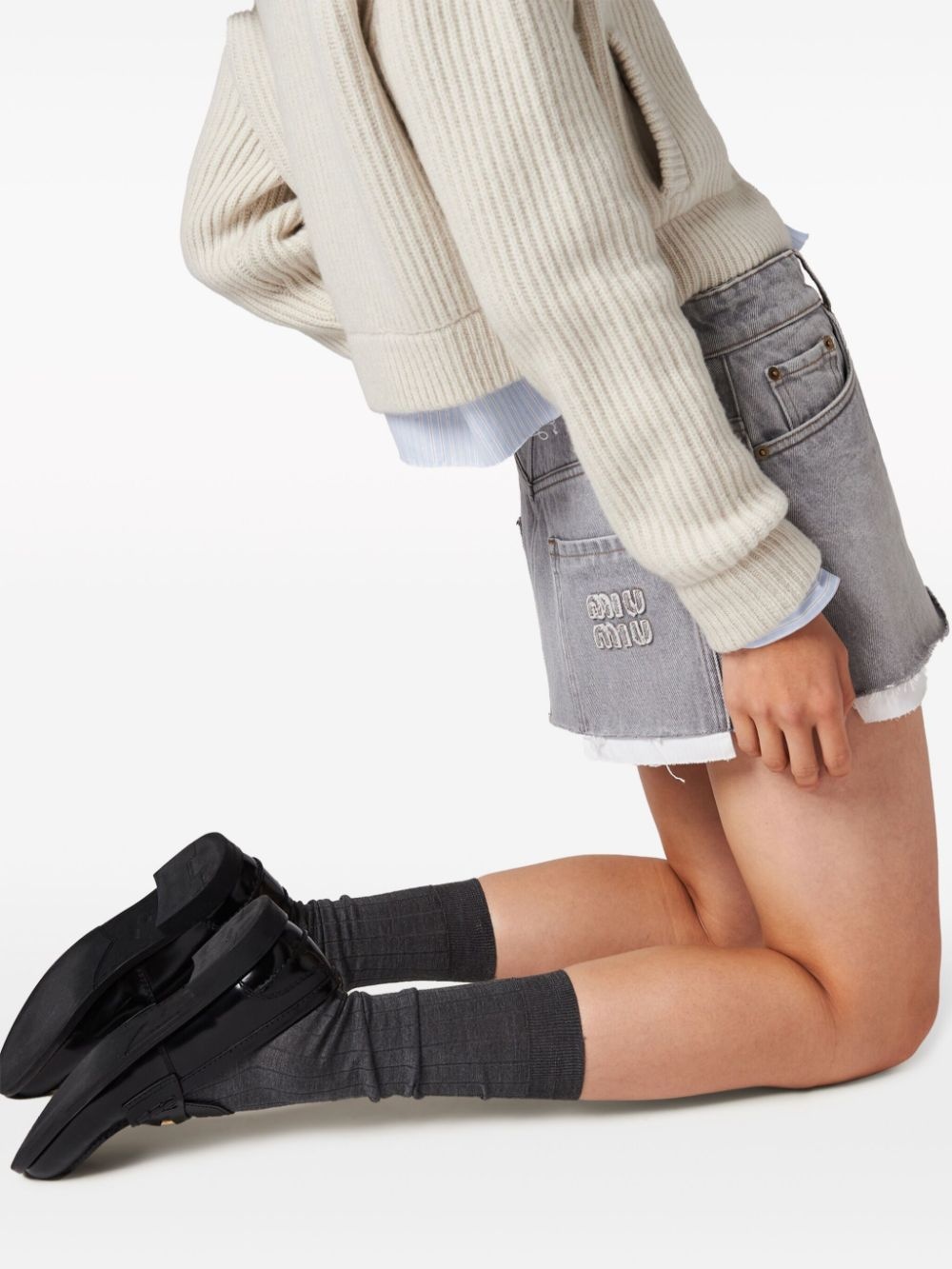 logo-embroidered denim miniskirt - 5