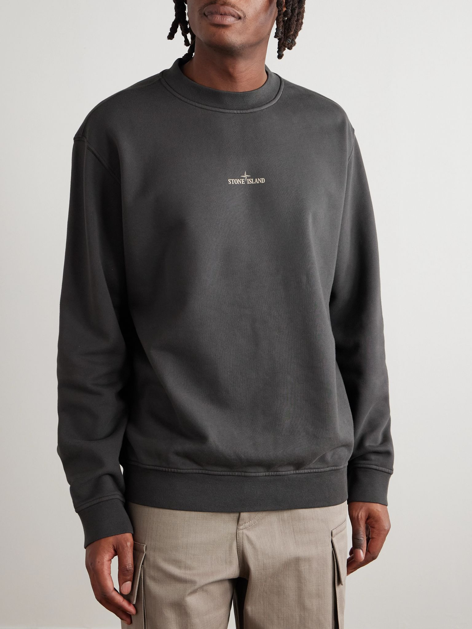 Logo-Print Cotton-Jersey Sweatshirt Gray - 3