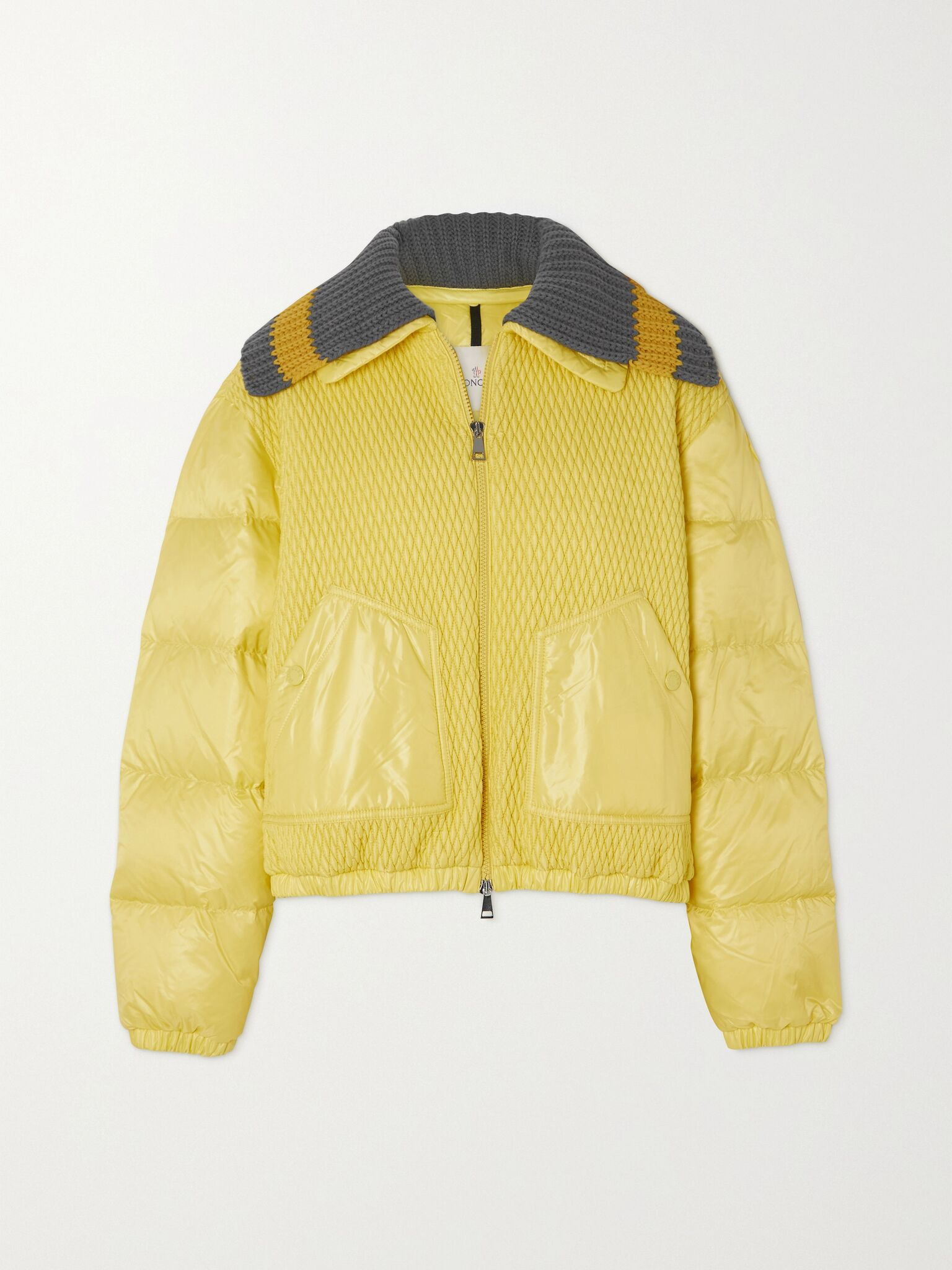 Apront cropped quilted shell down bomber jacket Yellow - 1