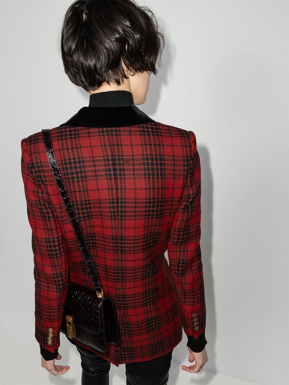 double-breasted tartan pattern blazer - 3