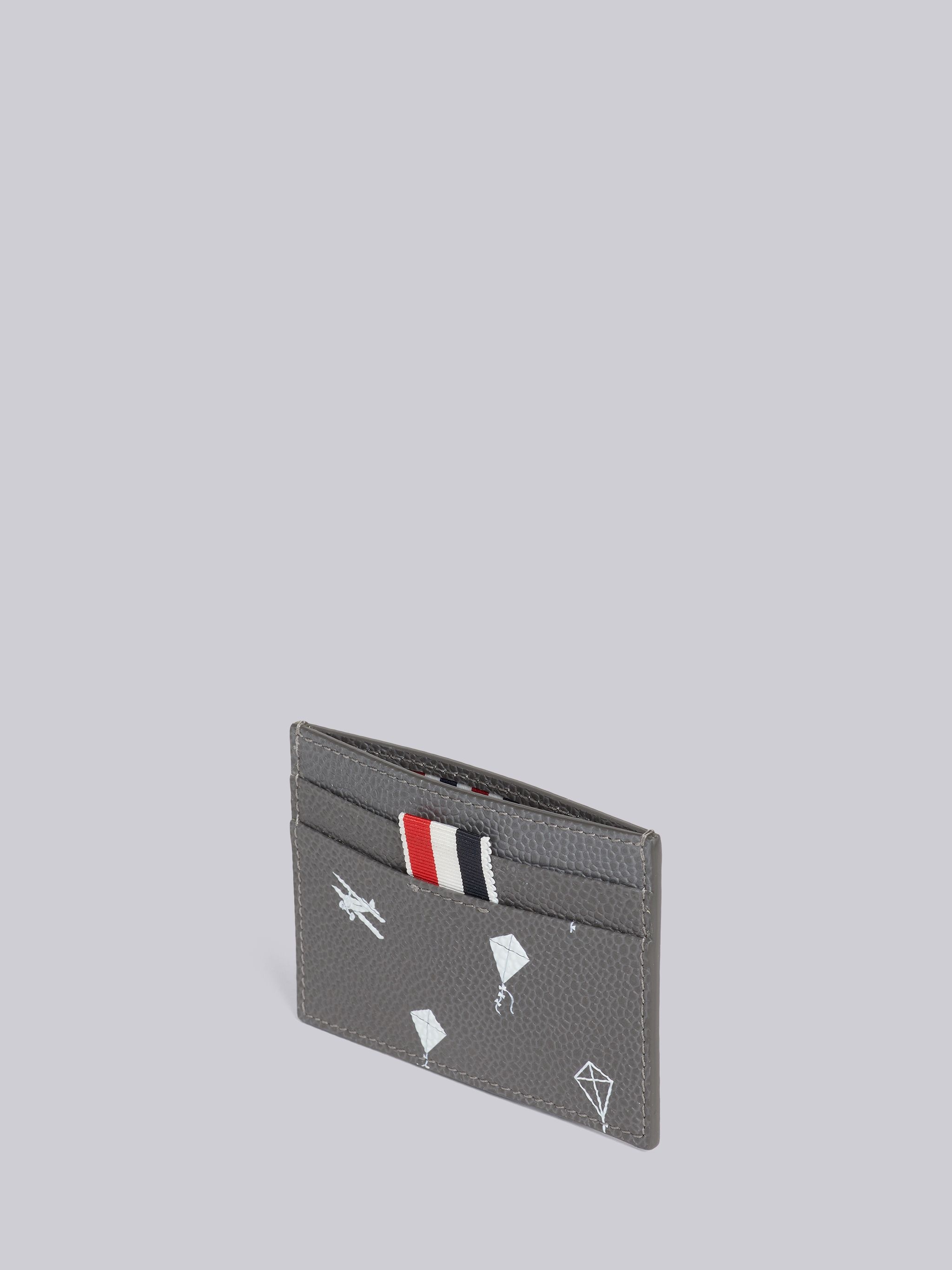 Dark Grey Pebble Grain Leather 3d Kite Half Drop Single Card Holder - 3