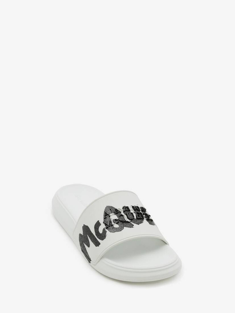 Oversized Rubber Slide in White/black 2
