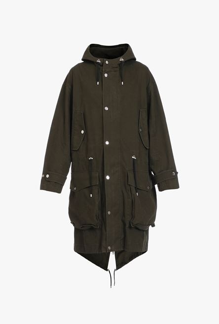 Khaki cotton hooded parka - 1