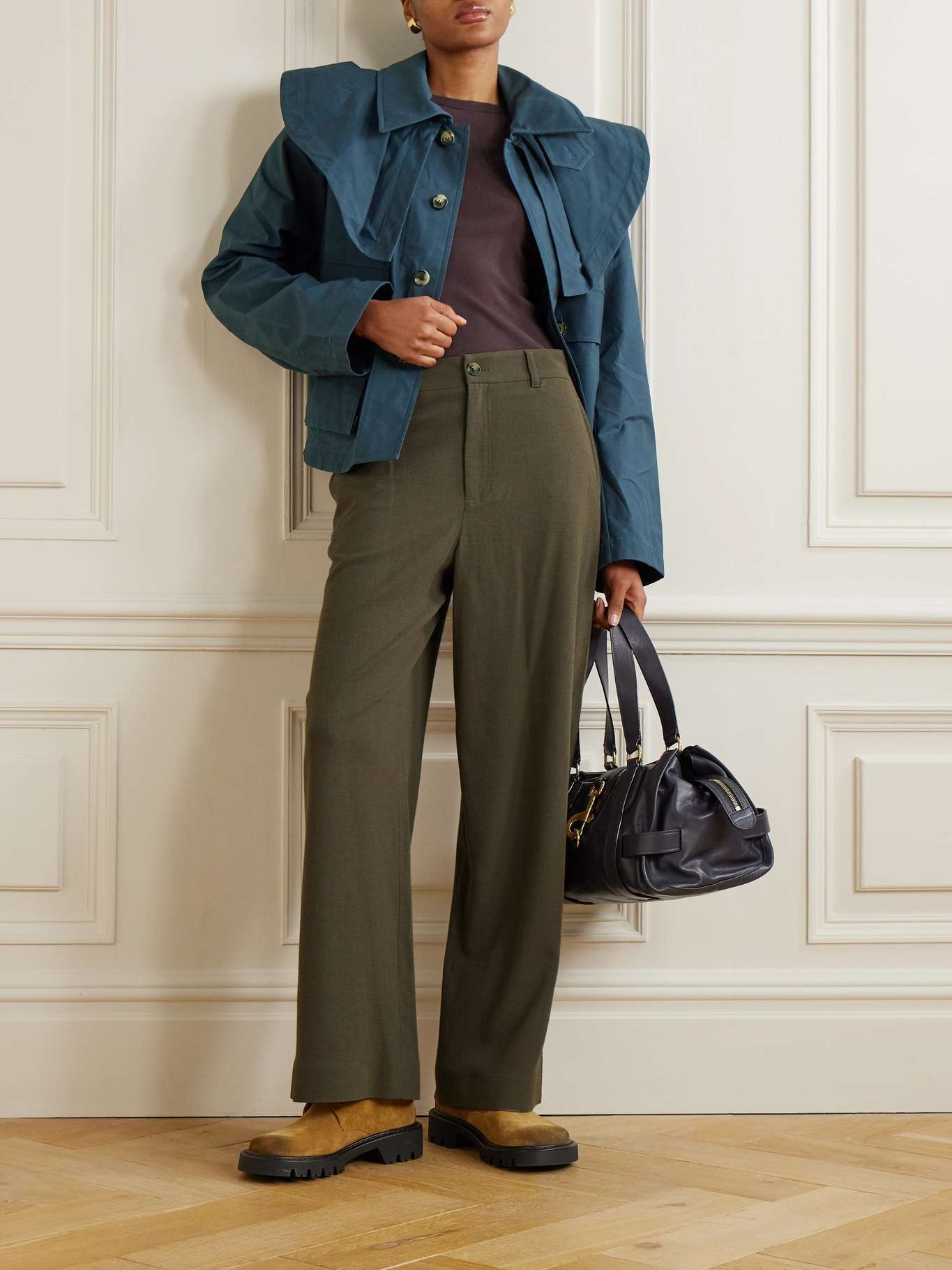 Wool-blend crepe straight-leg pants Green - 2