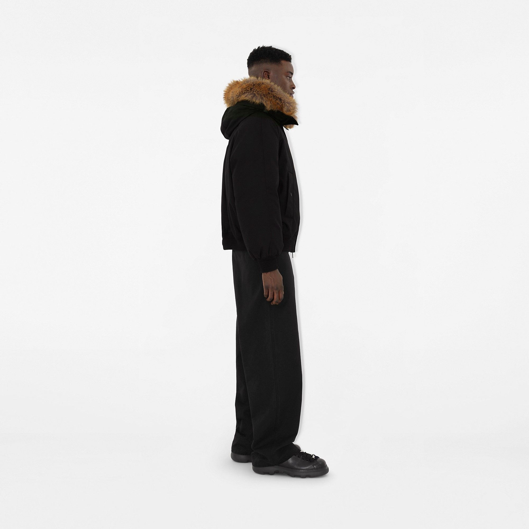 Faux Fur Trim Nylon Bomber Jacket - 3