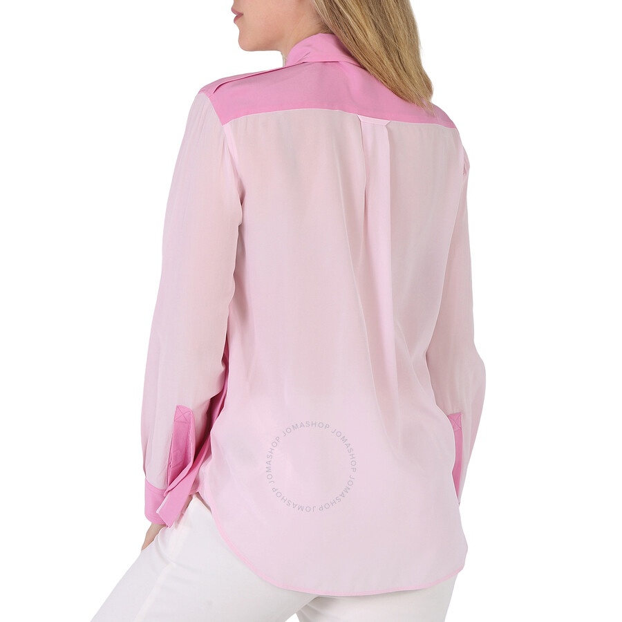 Burberry Ladies Beckierl Pale Candy Pink Panelled Silk Crepe-De-Chine Shirt - 5