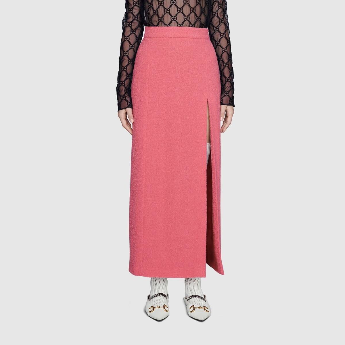 Wool tweed midi skirt with slit - 3