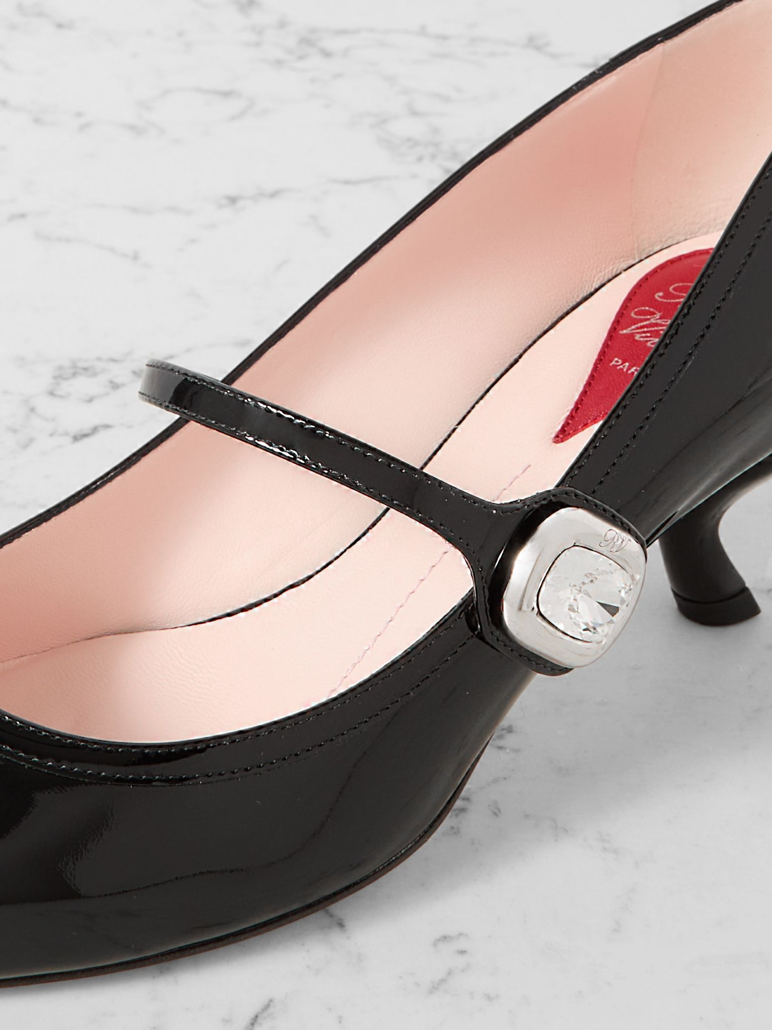 Virgule 55 crystal-embellished patent-leather Mary Jane pumps Black - 4