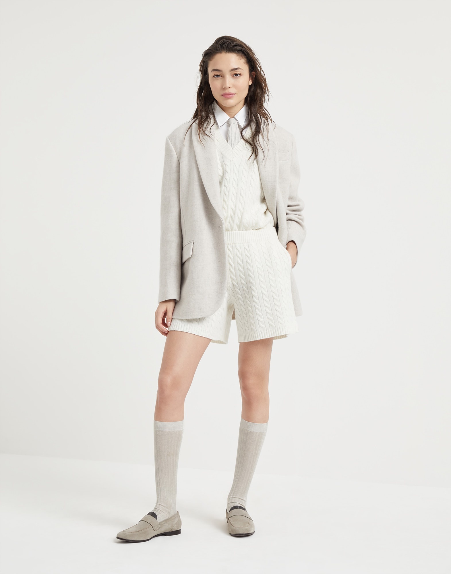 Cashmere cable knit shorts - 4