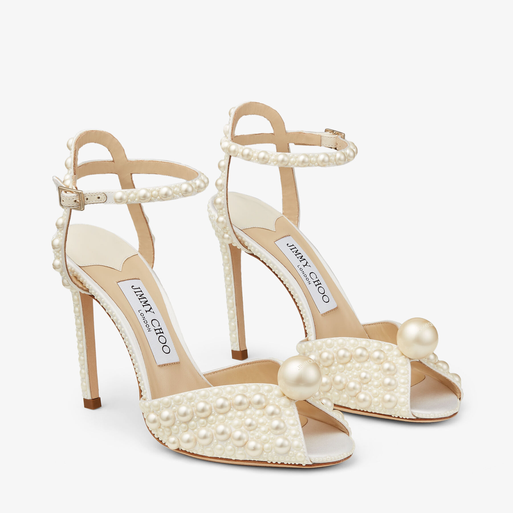 Sacora 100
White Satin Sandals with All Over Pearls - 2