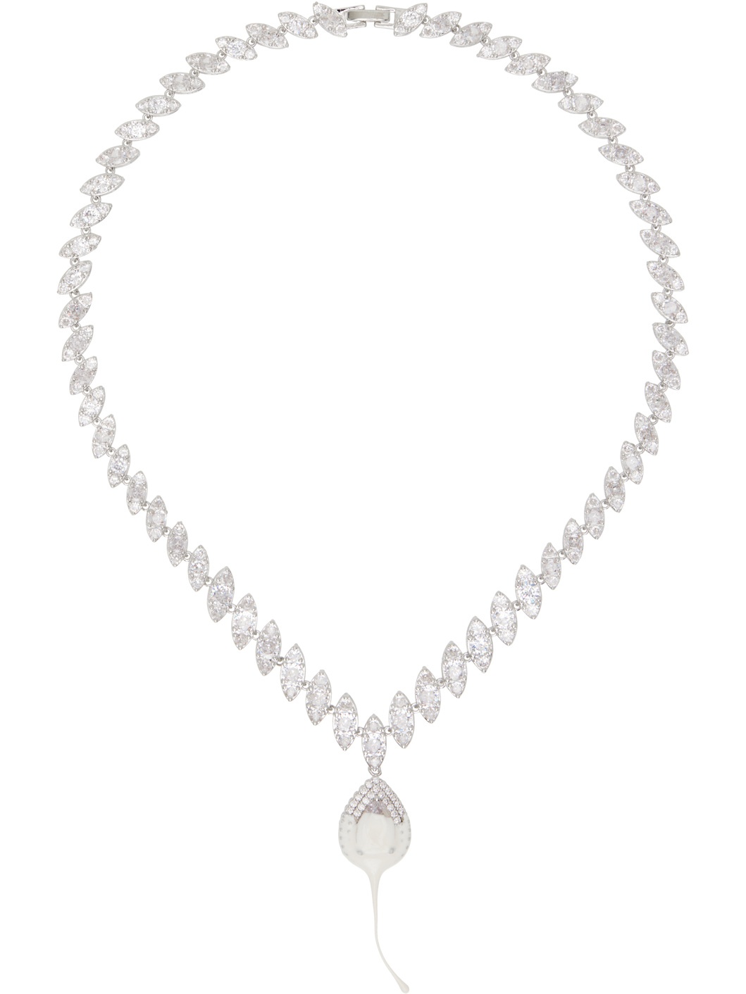 Silver & Beige Diamond Dip Necklace - 1