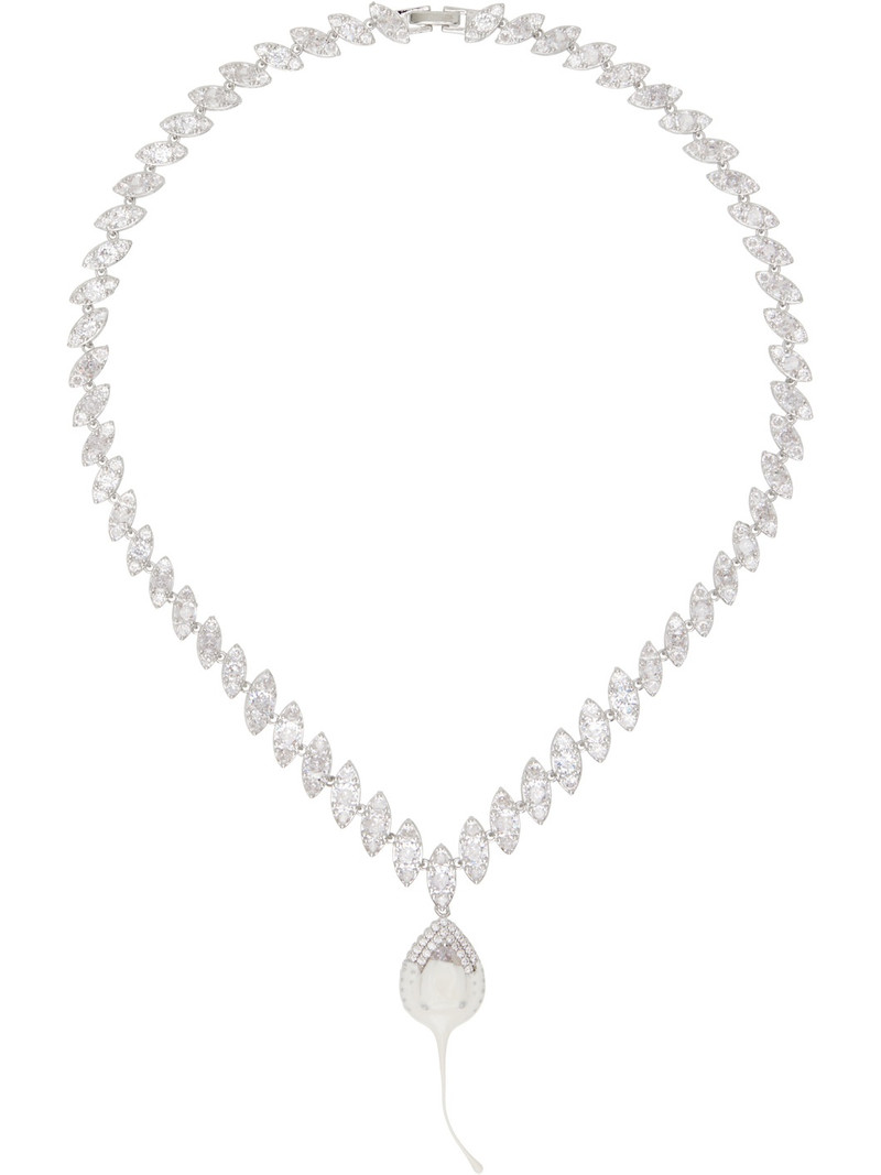 Silver & Beige Diamond Dip Necklace 1