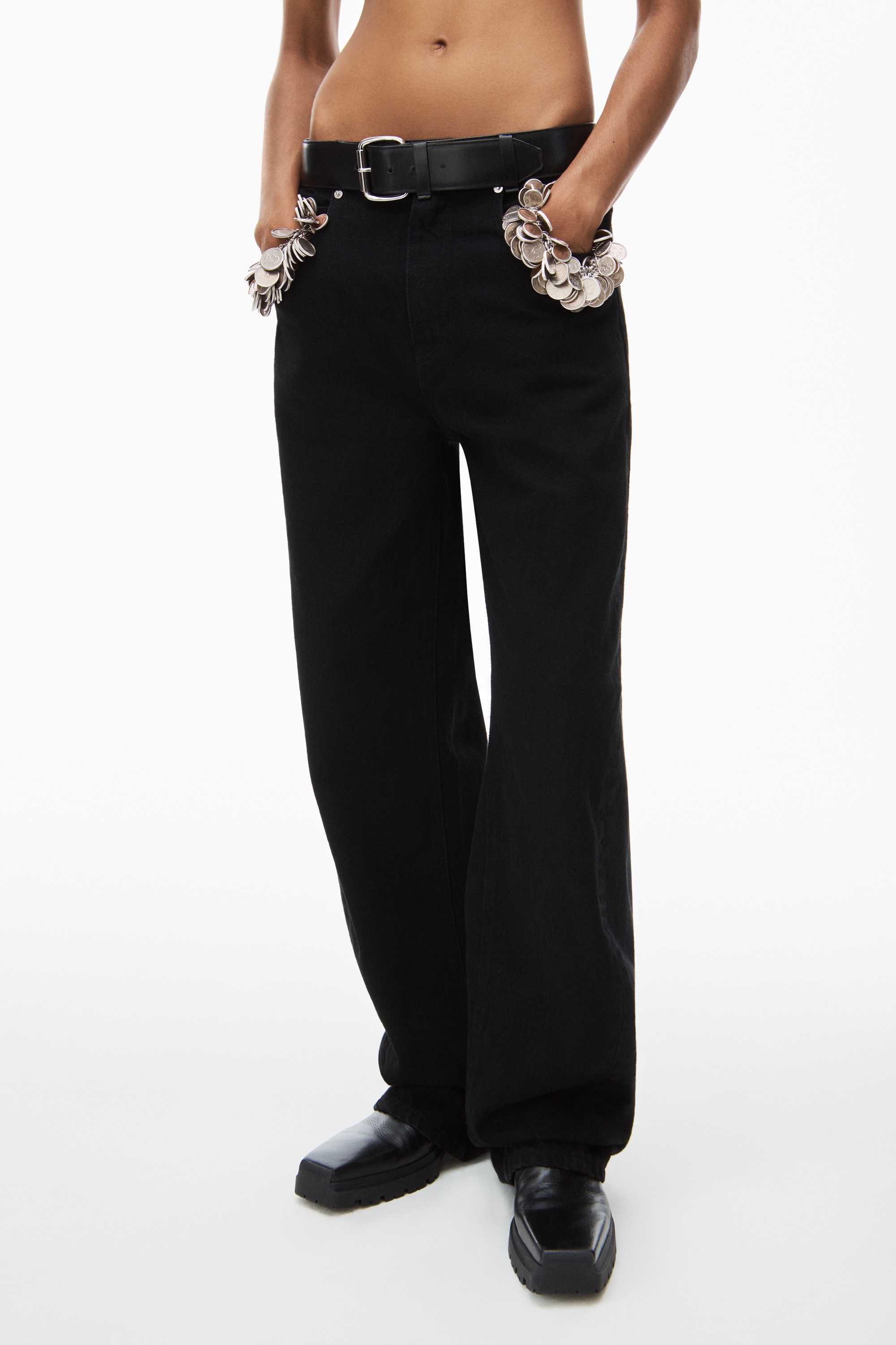 leather belted balloon jeans - 3
