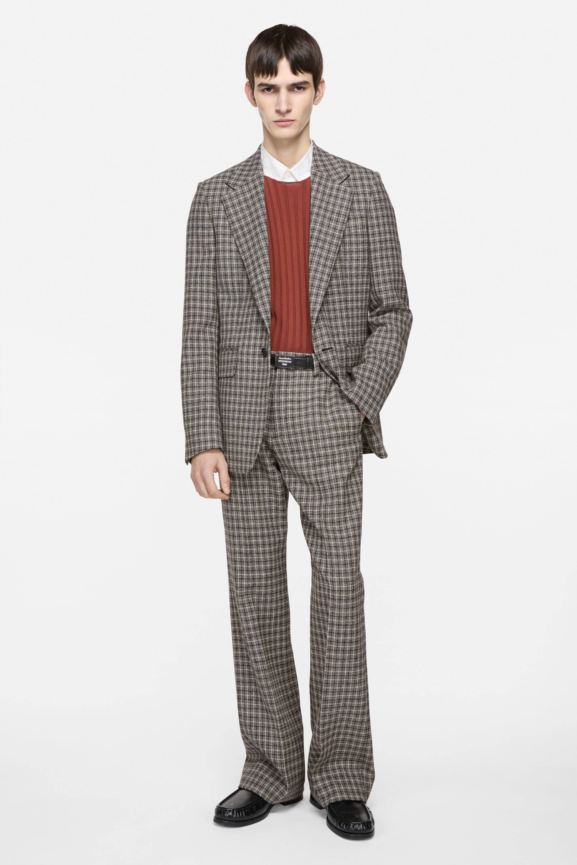 Fitted wool suit jacket - Black/white - 2