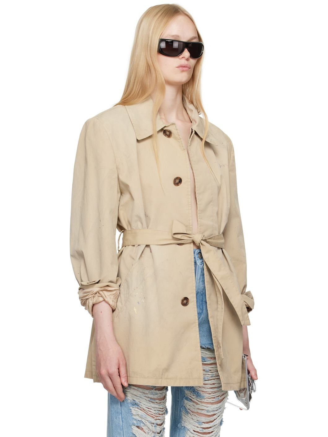 Beige Cotton Gabardine Sportsjacket Trench Coat - 2